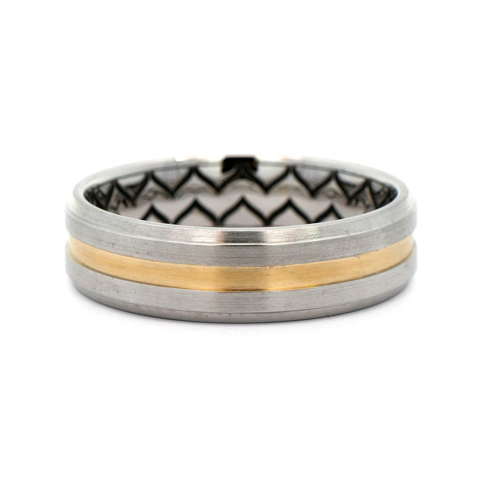 14K Two-Tone Gold Grooved and Satin Band - Image 5