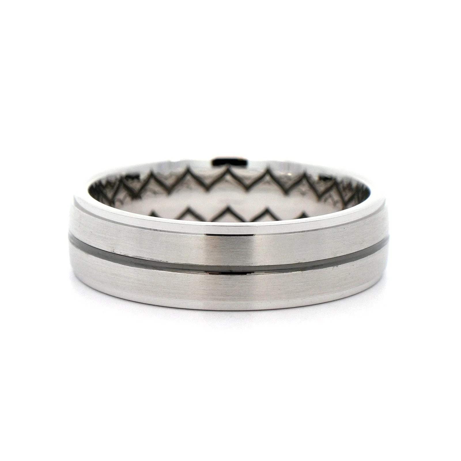 14K White Gold Black Rhodium Groove and Satin Band