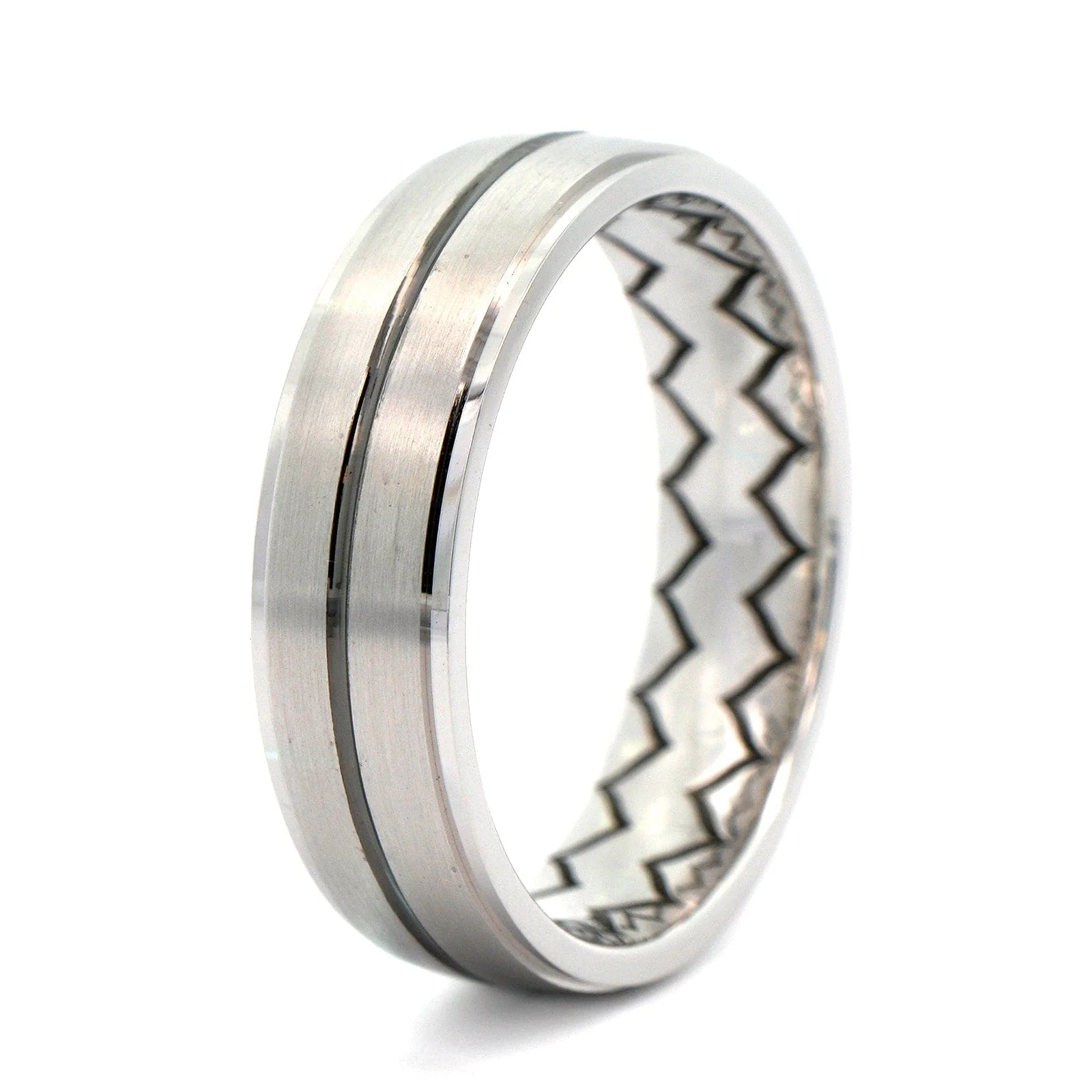 14K White Gold Black Rhodium Groove and Satin Band - Image 2