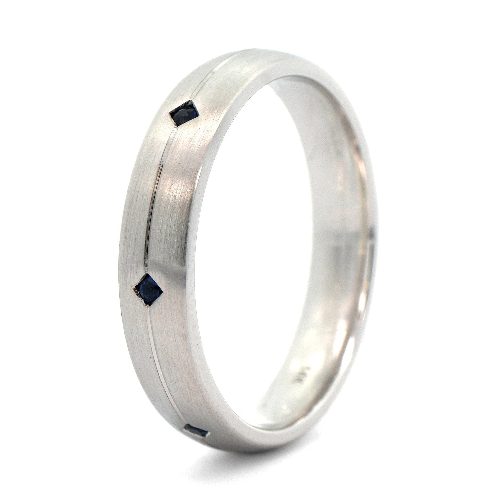 14K White Gold Black Blue Sapphire Satin Band - Image 2