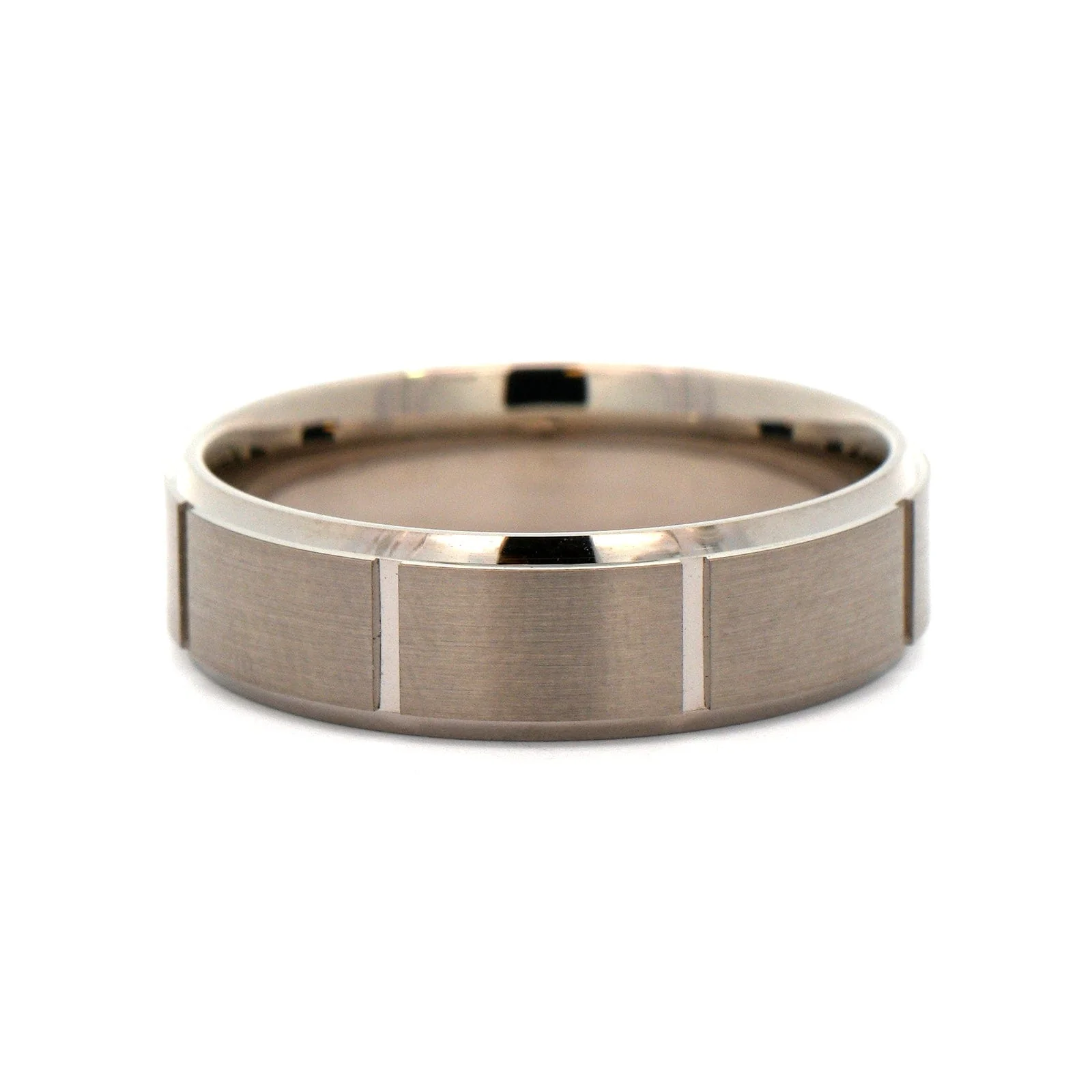14K Gray Gold Vertical Grooved Satin Band - Image 5
