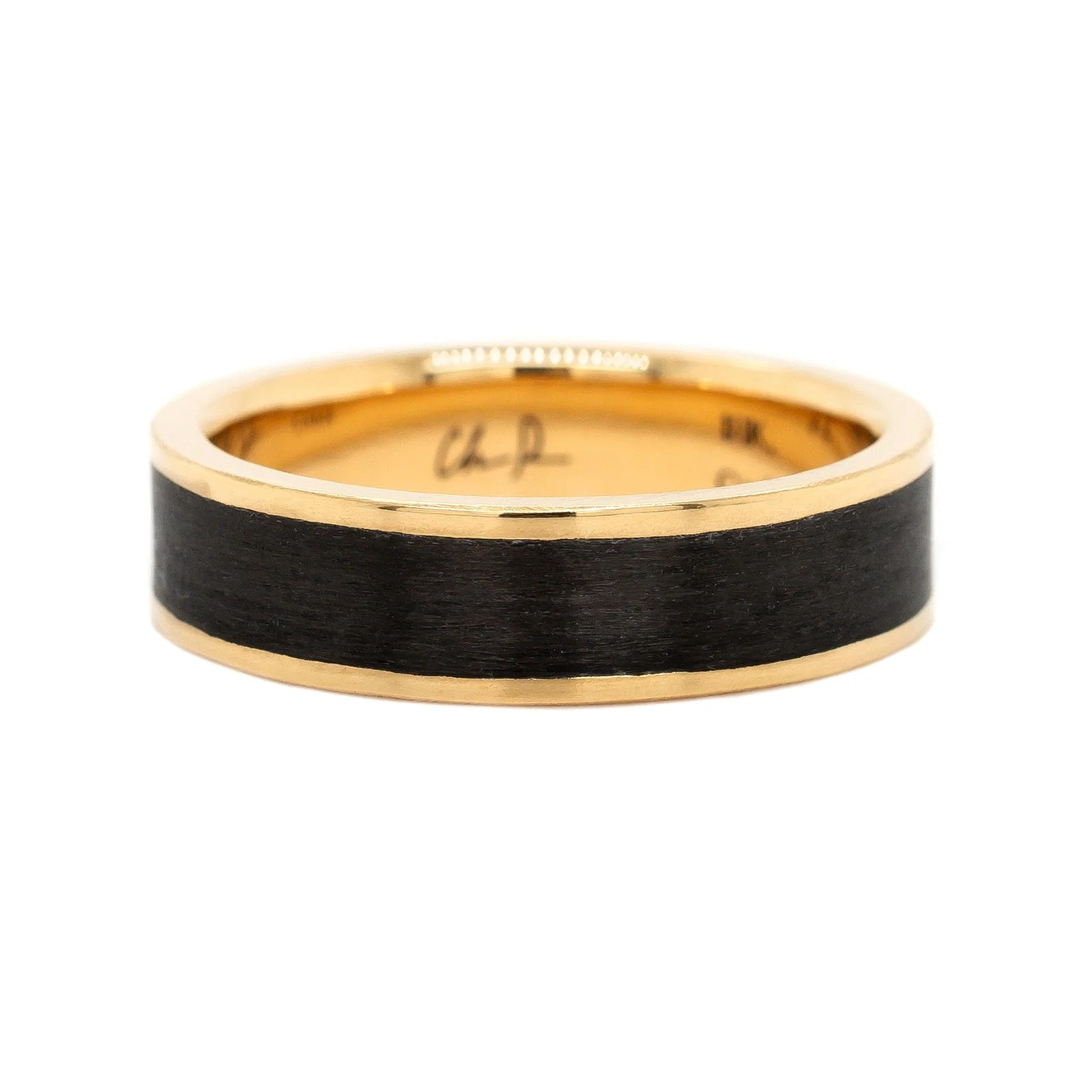 18K Yellow Gold Carbon Fiber Wedding Band
