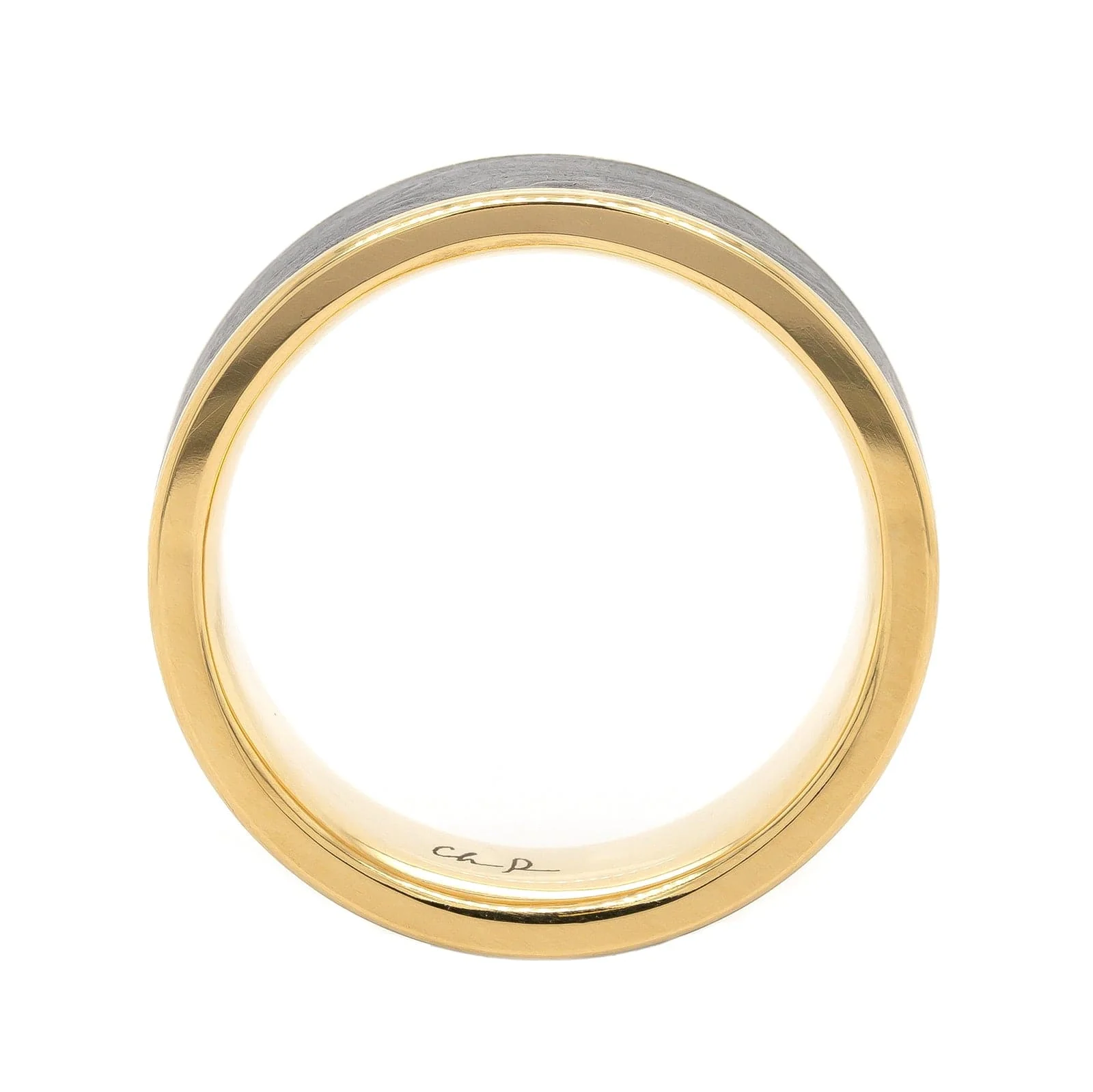 18K Yellow Gold and Damascus Steel Shotgun Barrel Wedding Band - Image 3