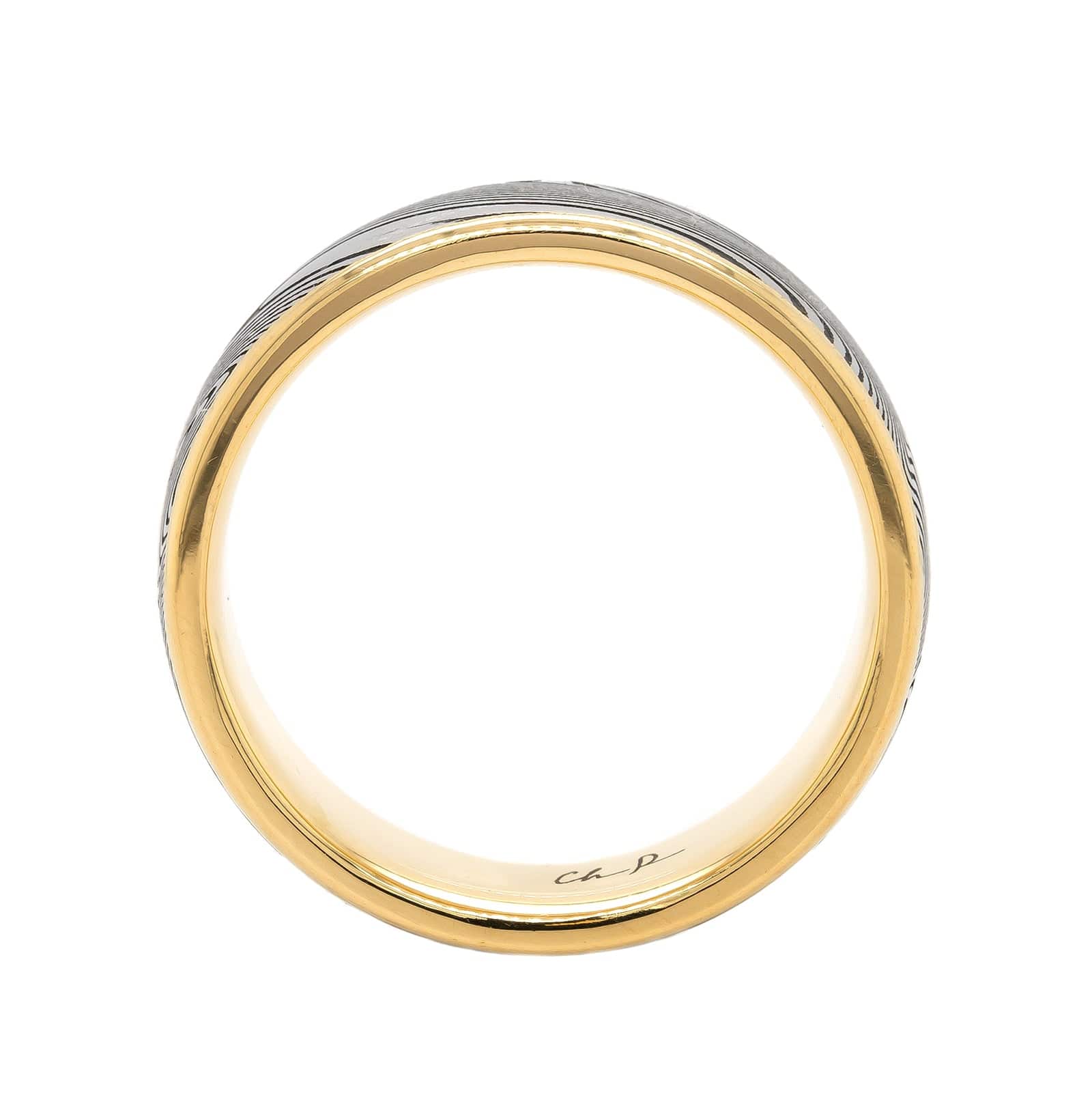 18K Yellow Gold and Damascus Steel Supernova Wedding Band - Image 3