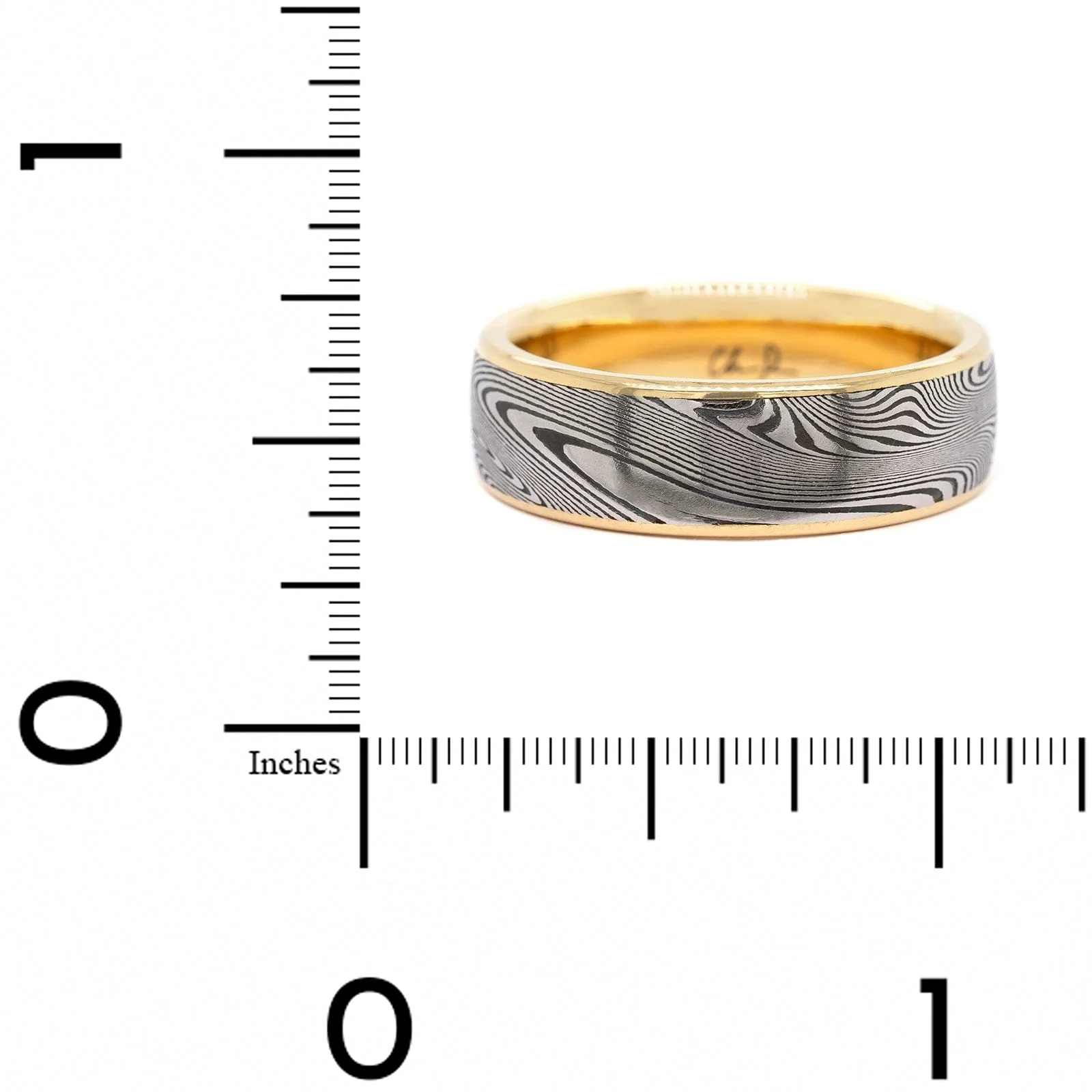 18K Yellow Gold and Damascus Steel Supernova Wedding Band - Image 4