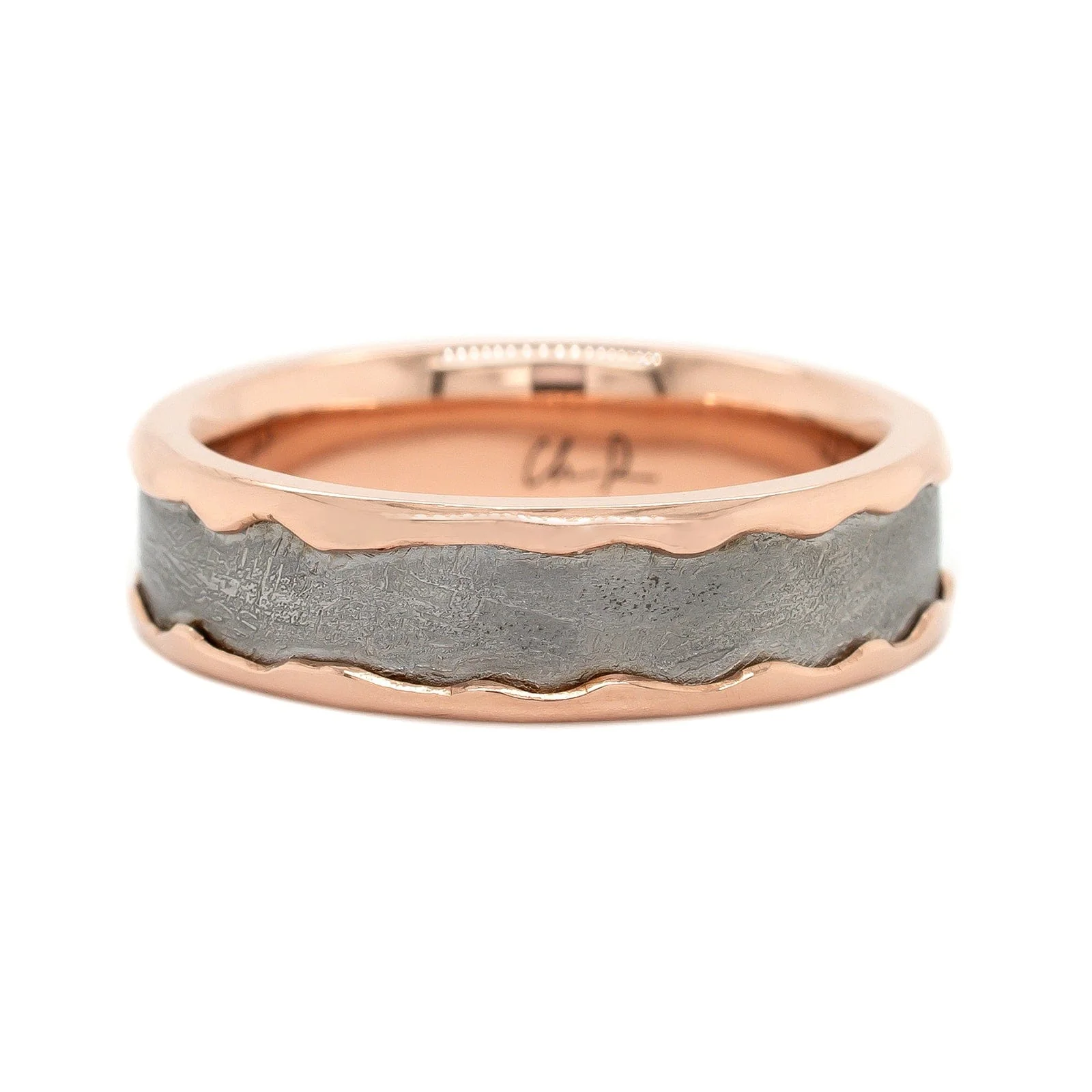 14K Rose Gold Comfort Fit Meteorite Center Band