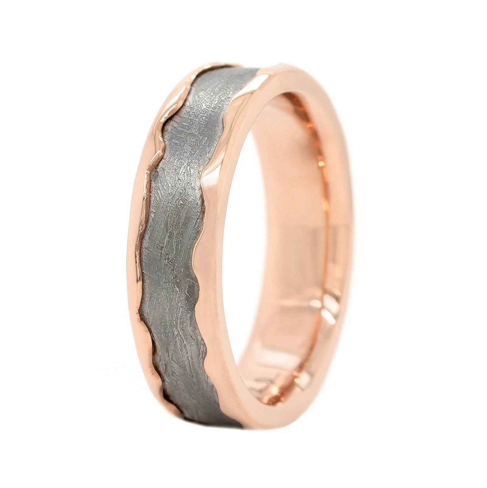 14K Rose Gold Comfort Fit Meteorite Center Band - Image 2