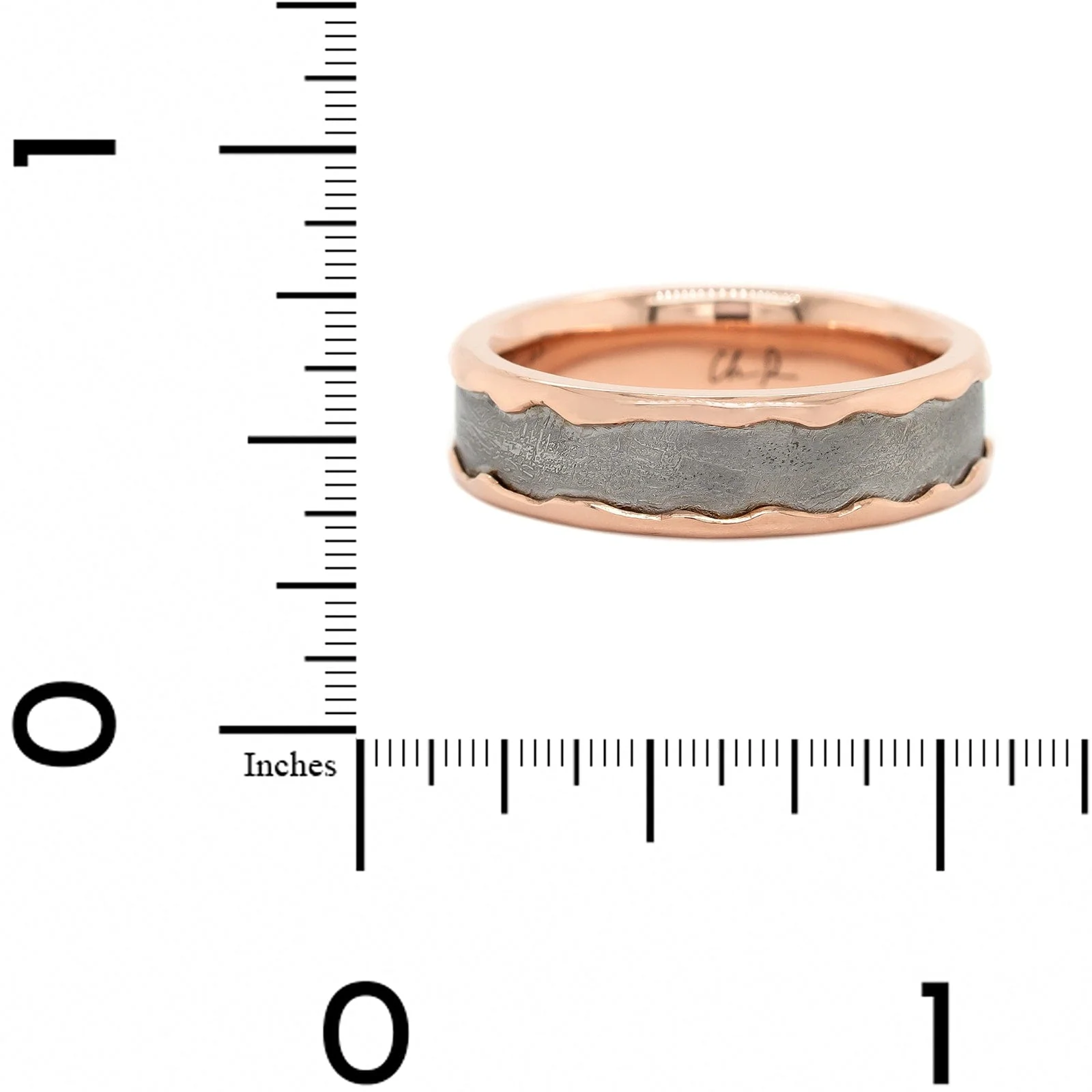 14K Rose Gold Comfort Fit Meteorite Center Band - Image 4