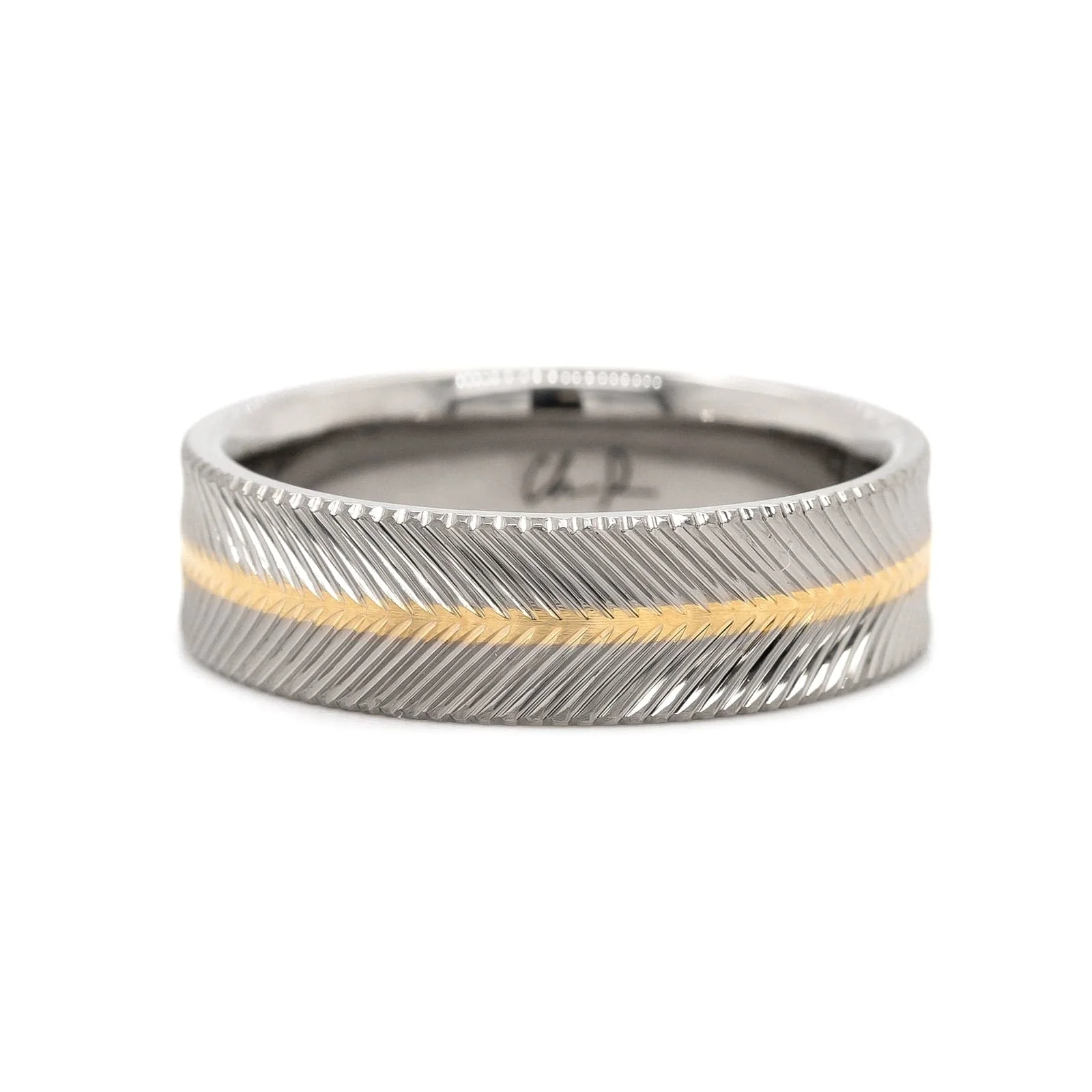 Palladium and 18K Yellow Gold Rose Engine and Parth Comfort Fit Band