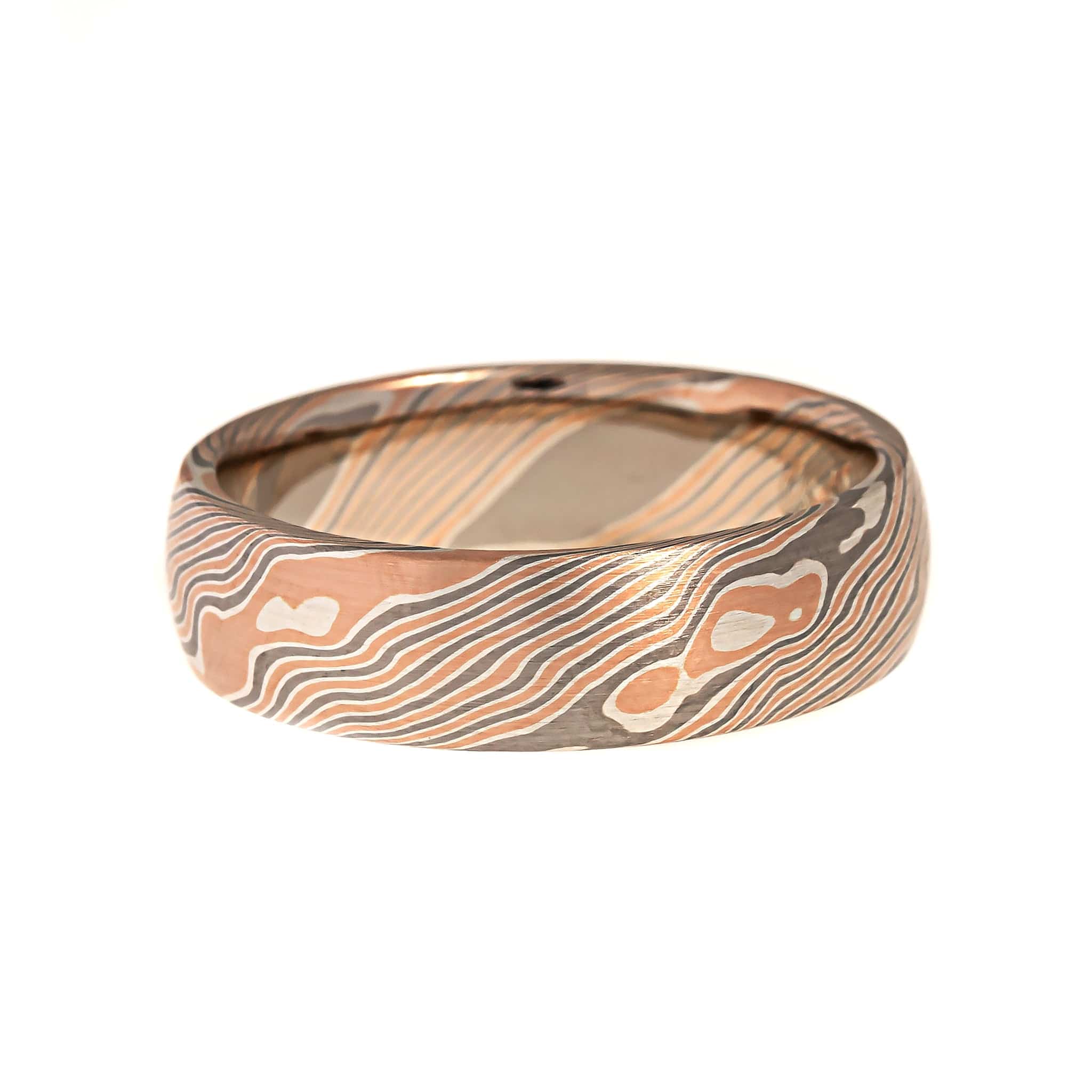14K Rose Gold and Palladium Birch Pattern Mokume Gane Ring