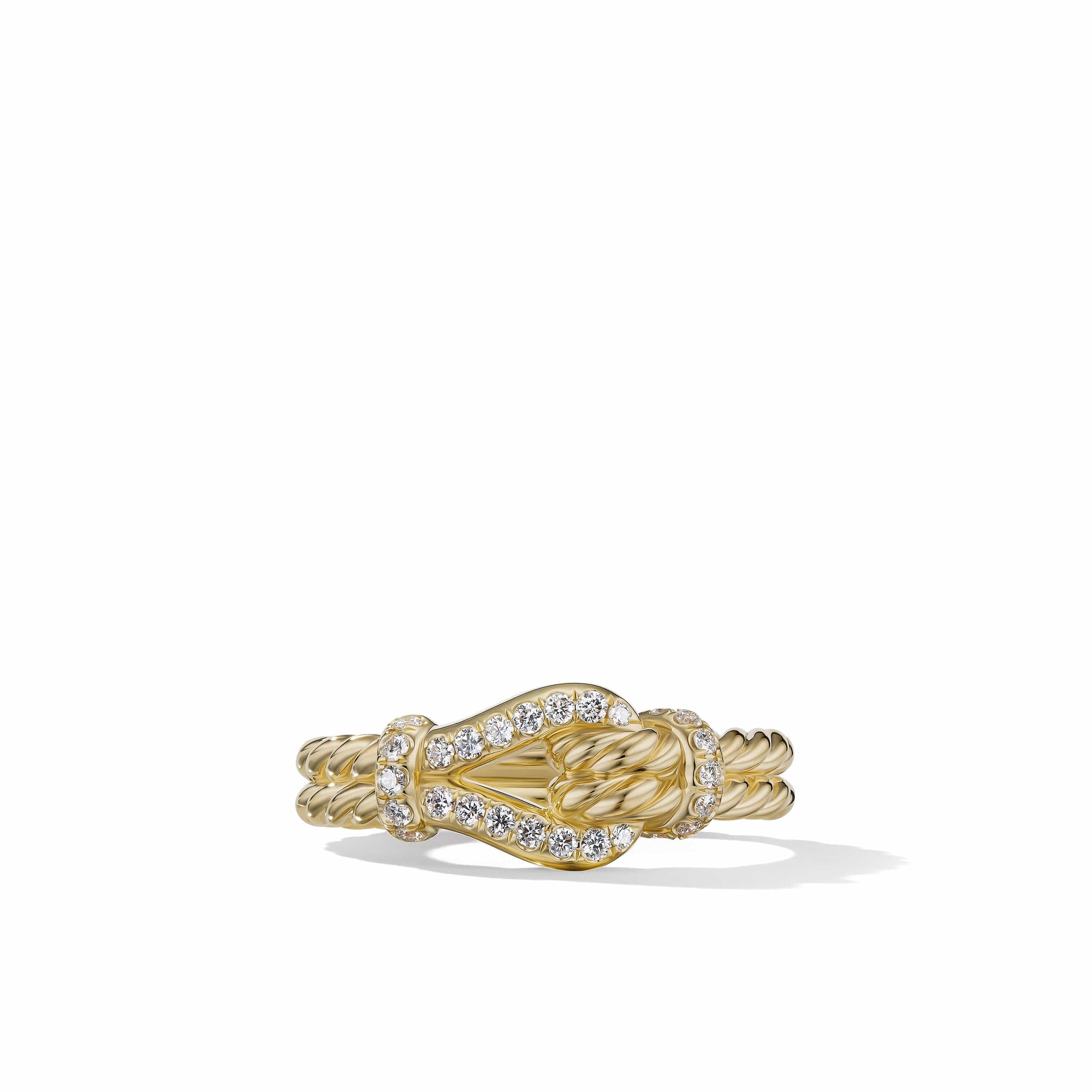 Cable Edge Saddle Ring in Recycled 18K Yellow Gold with Pavé Diamonds - Image 3
