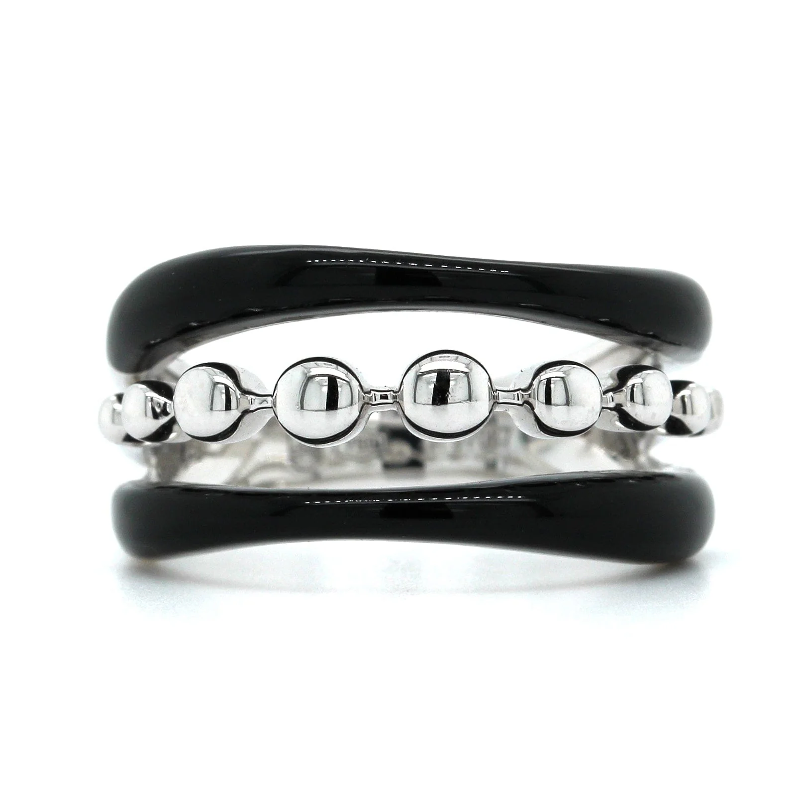 Etho Maria 18K White Gold 3 Row Black Ceramic Ring - Image 4