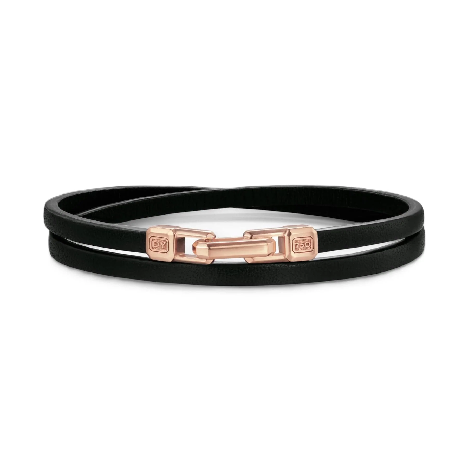Streamline® Double Wrap Bracelet Black Leather with 18K Rose Gold, 5.2mm