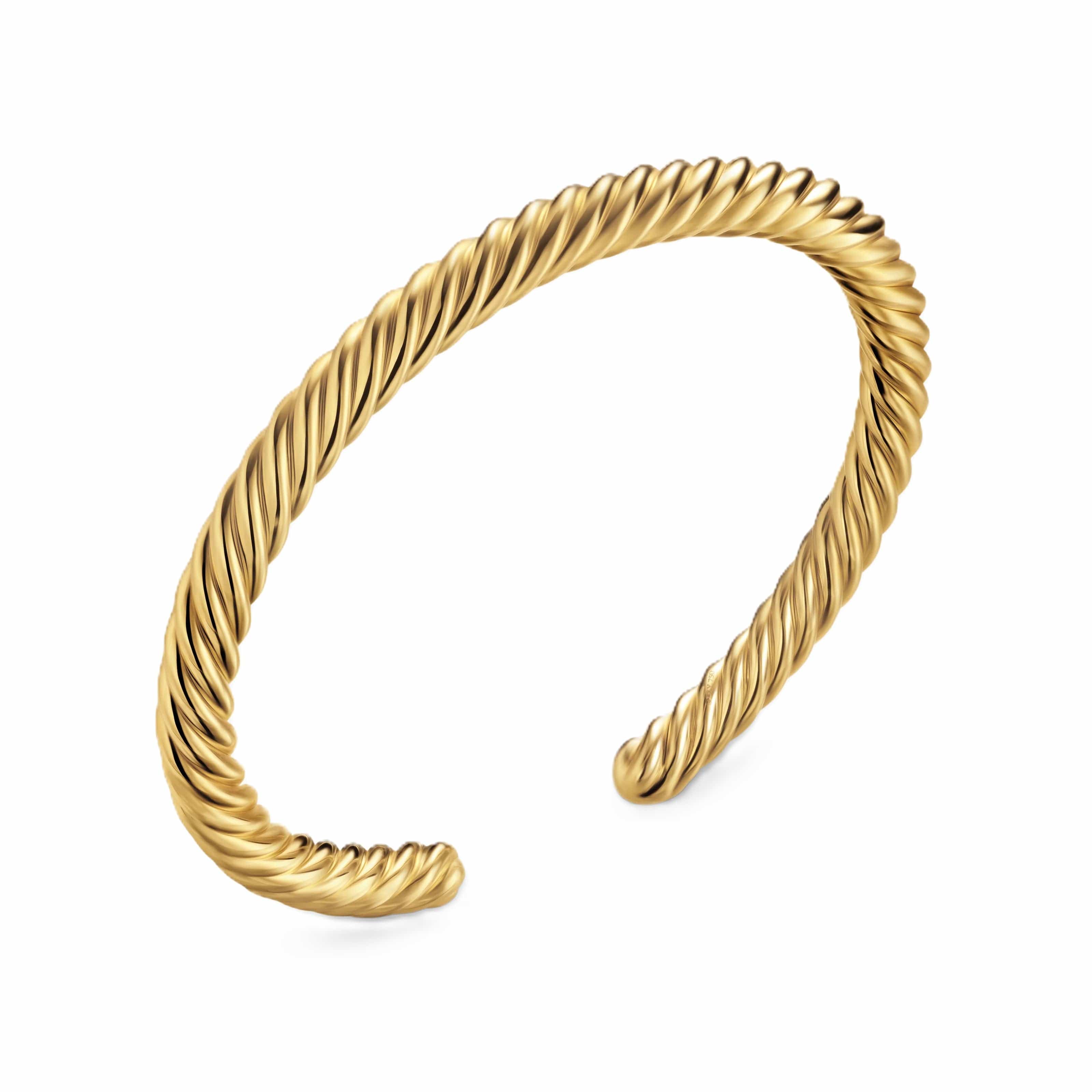 Cable Cuff Bracelet 18K Yellow Gold, 6mm - Image 2