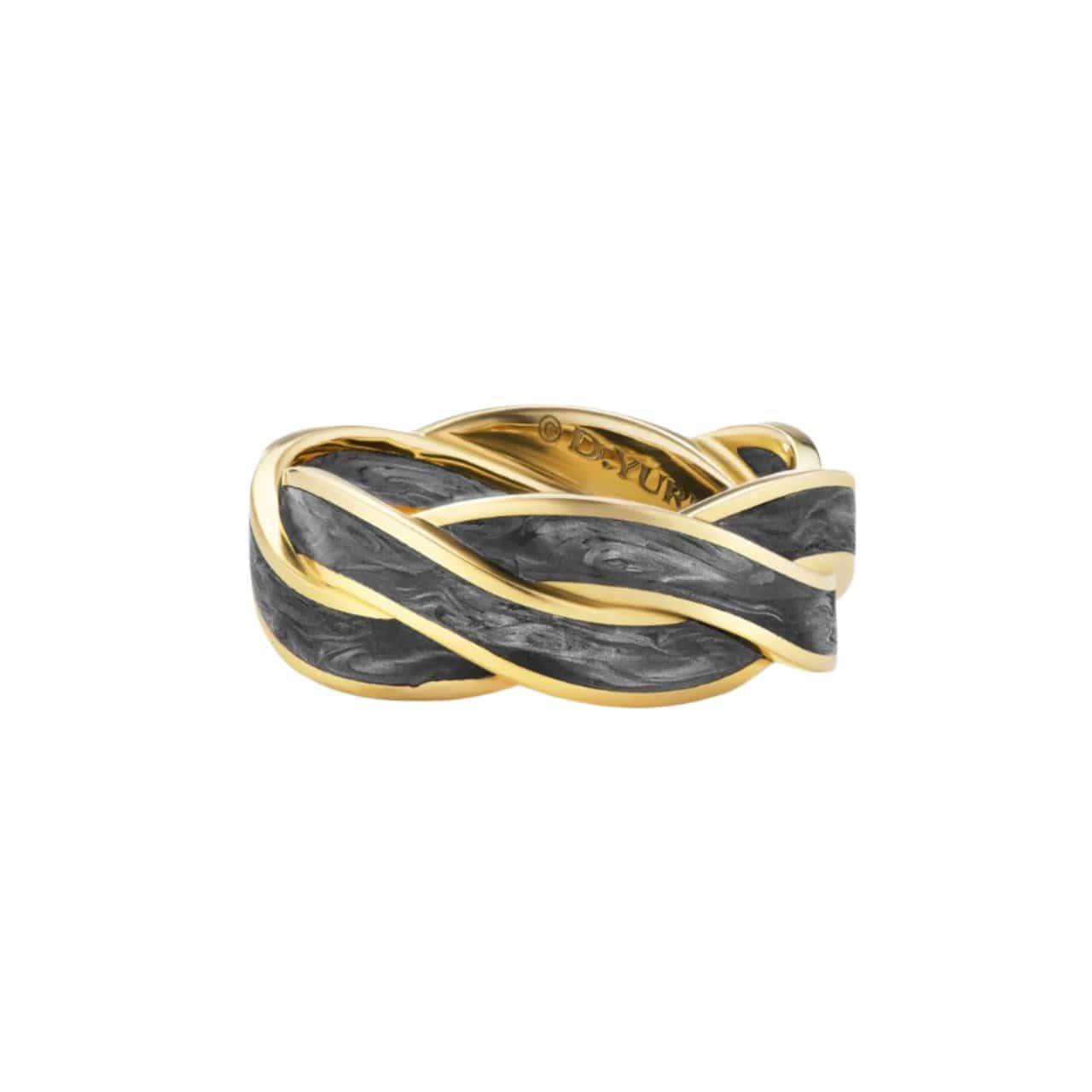 DY Helios™ Band Ring 18K Yellow Gold with Forged Carbon, 9mm