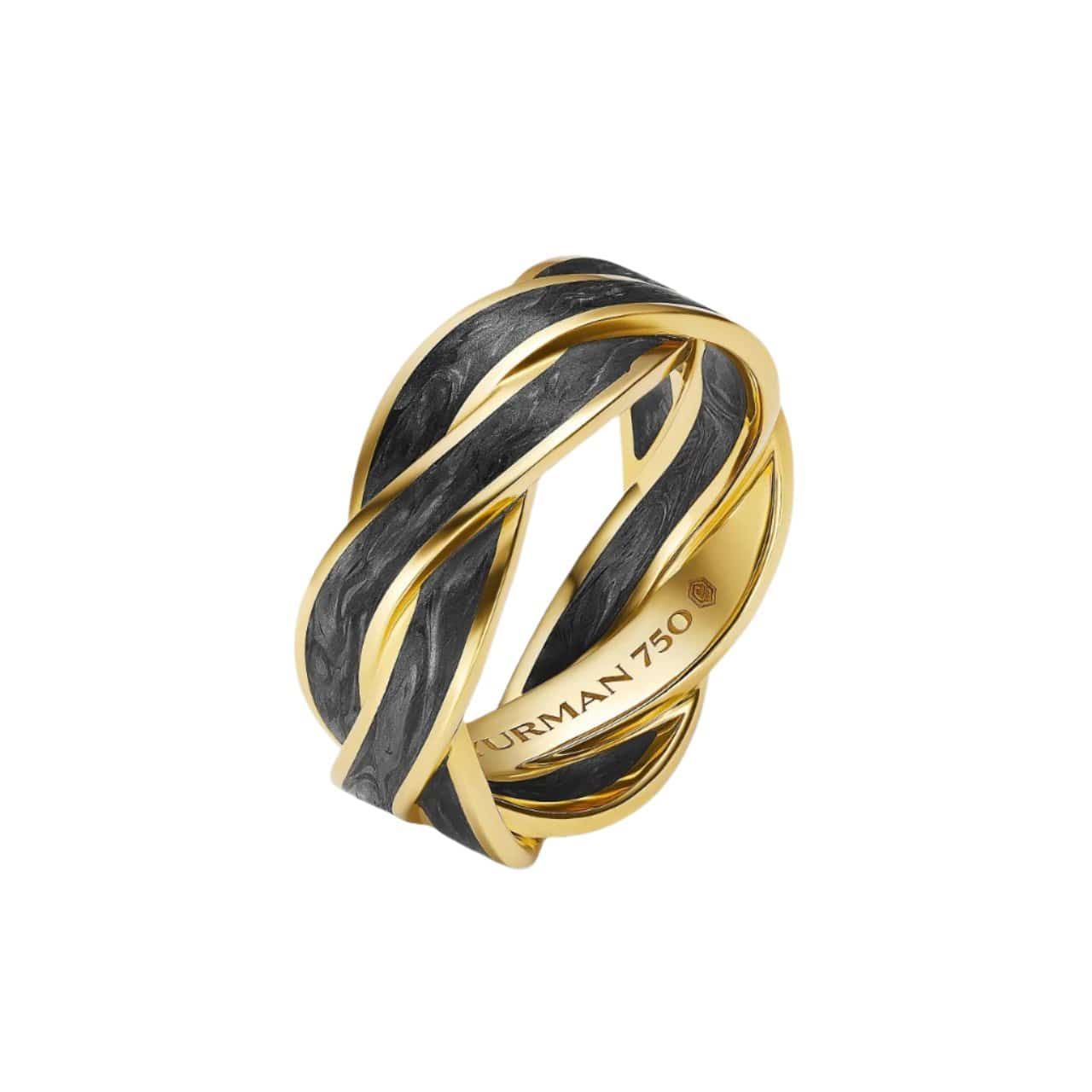 DY Helios™ Band Ring 18K Yellow Gold with Forged Carbon, 9mm - Image 2