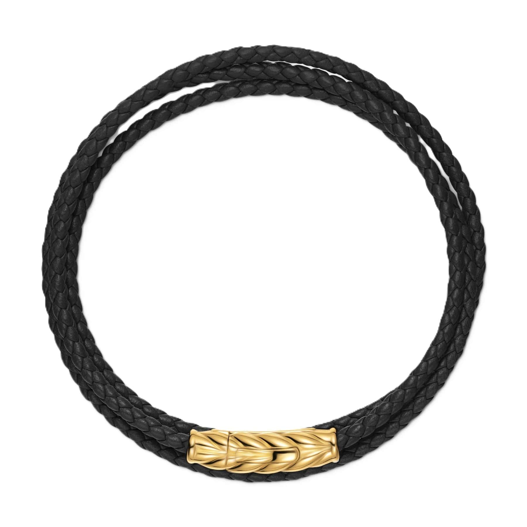 Chevron Triple Wrap Bracelet Black Leather with 18K Yellow Gold, 3mm - Image 2