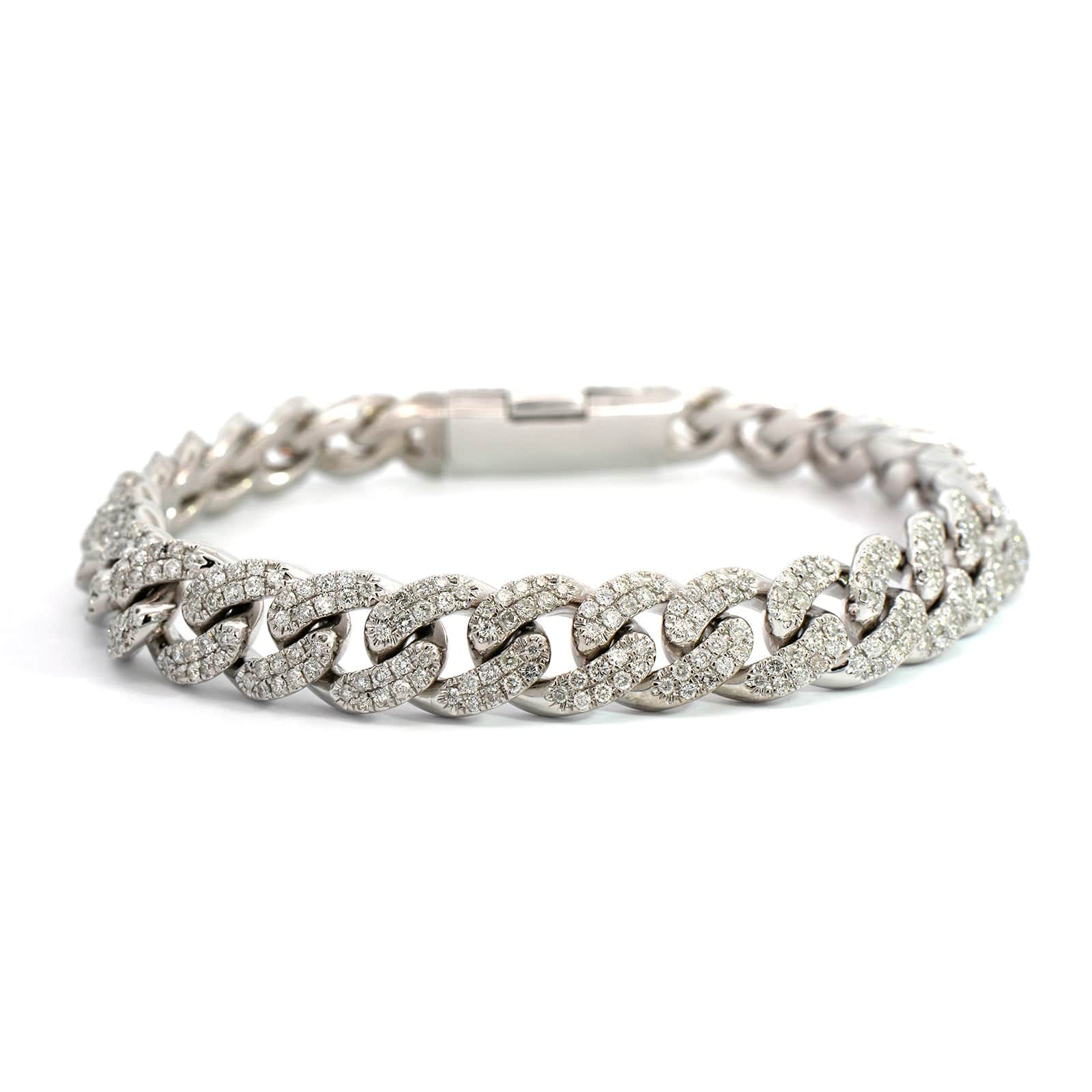 14K White Gold Diamond Cuban Link Bracelet