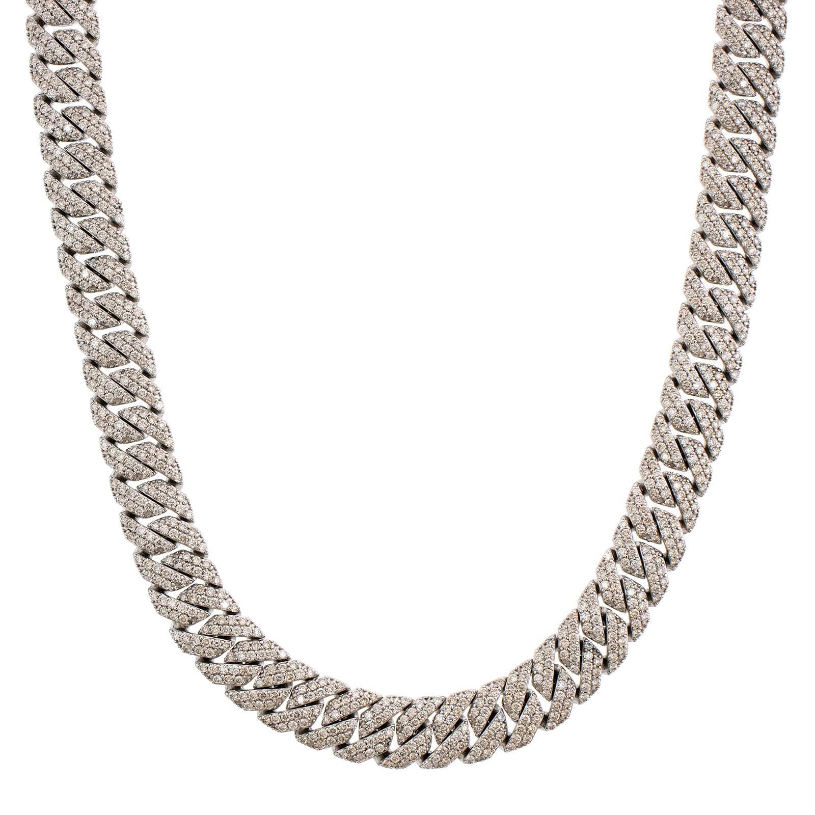 14K White Gold Pavé Diamond Cuban Link Necklace - Image 4