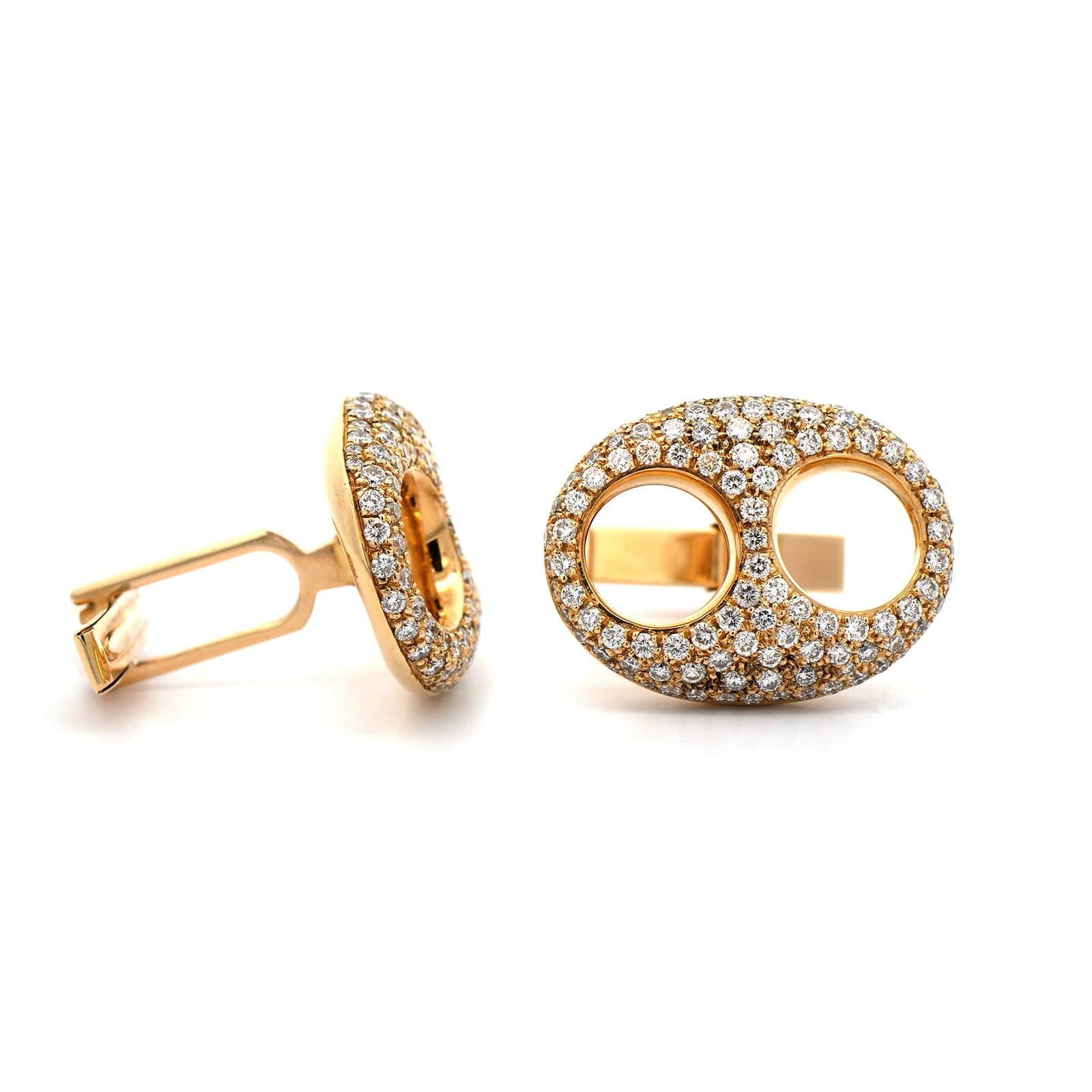 14K Yellow Gold Pave Diamond Cufflinks - Image 3