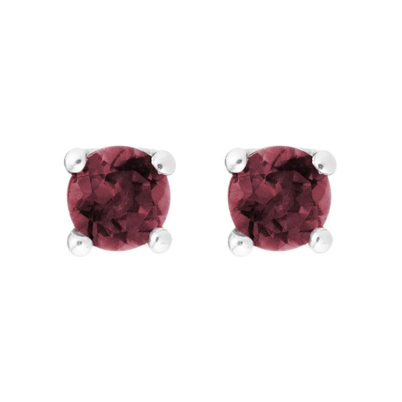 14K White Gold Round Garnet Stud Earrings