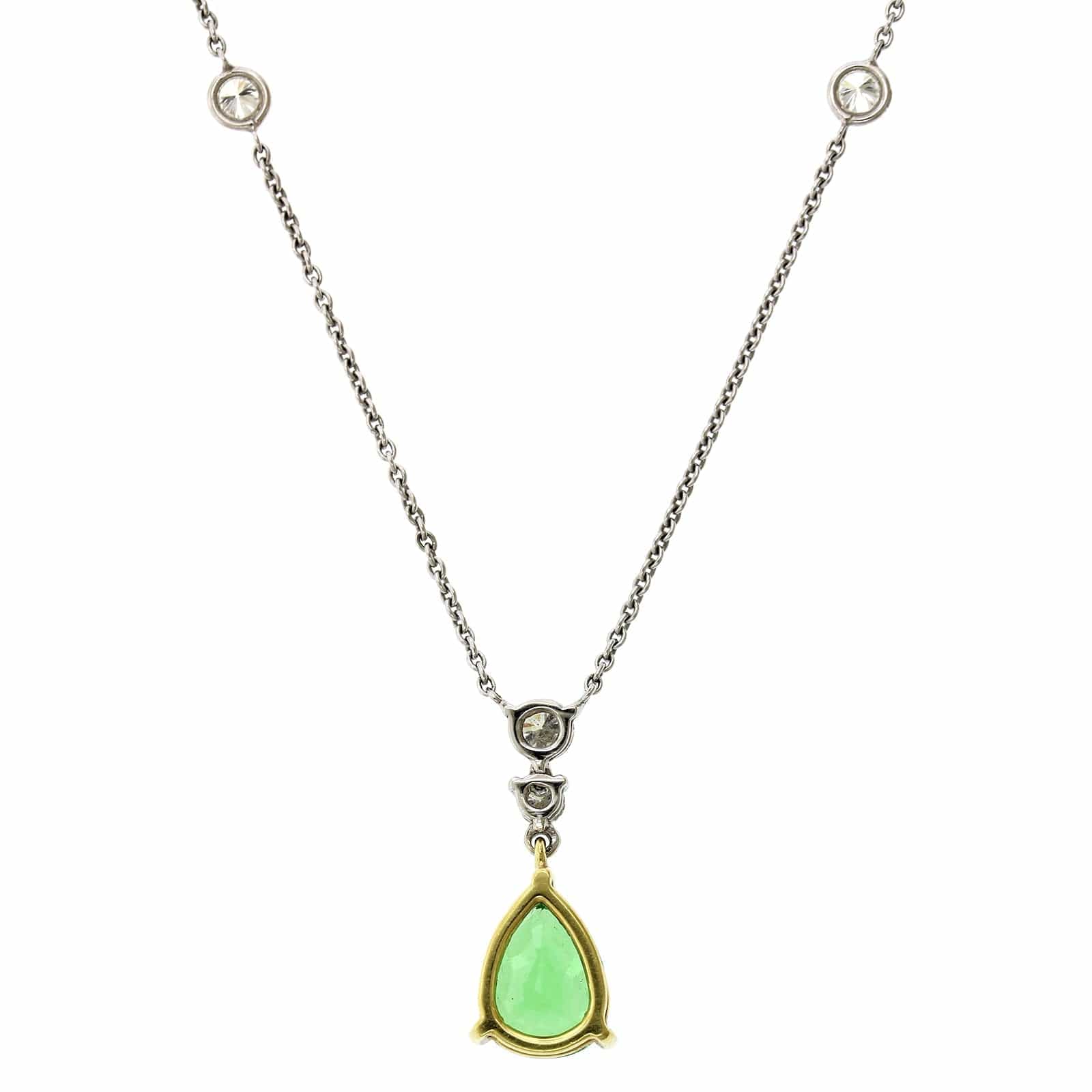 18K Two-Tone Pear Shape Tsavorite Diamond Necklace - Image 2