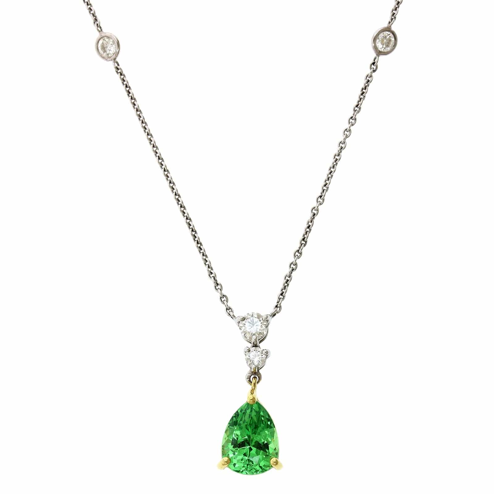 18K Two-Tone Pear Shape Tsavorite Diamond Necklace - Image 5