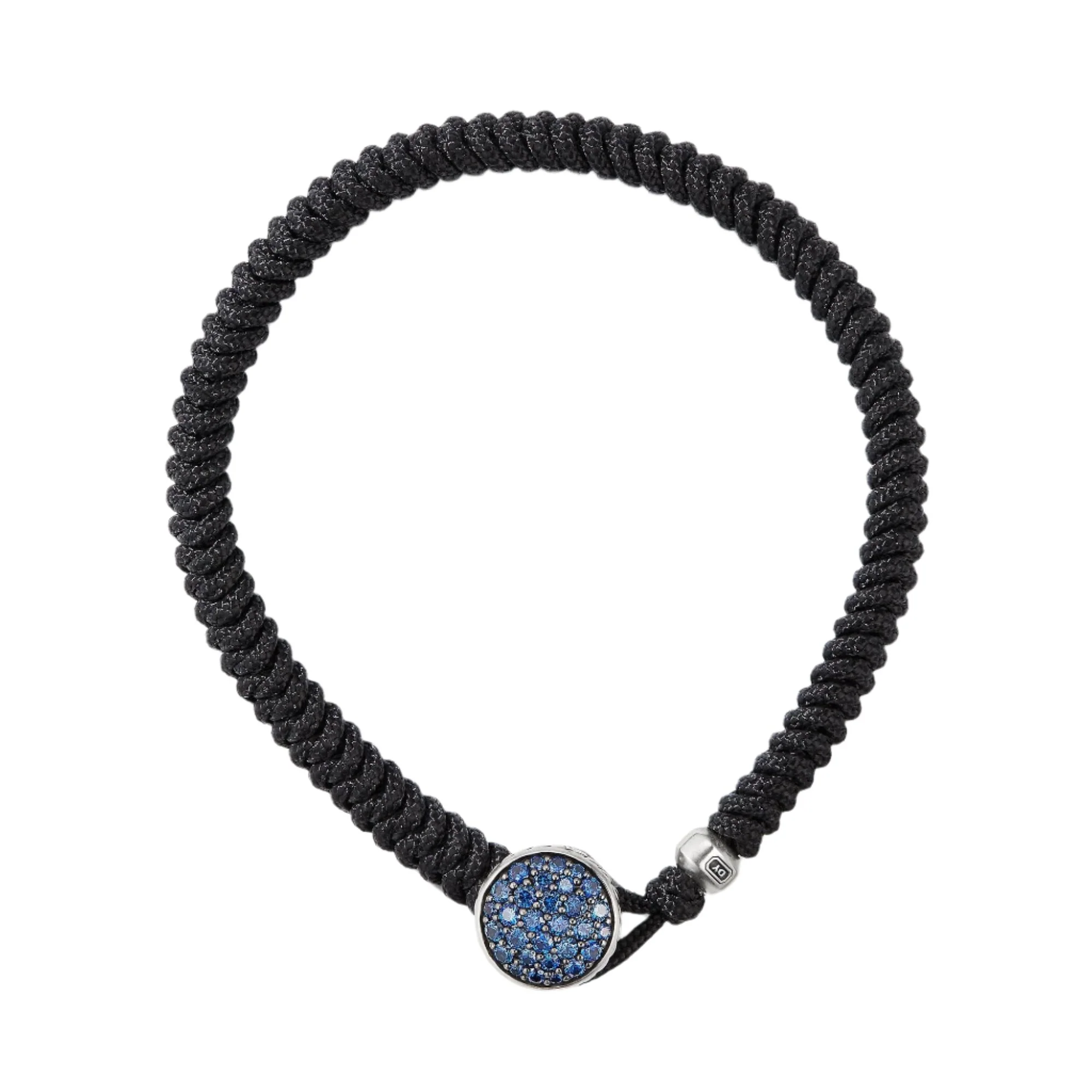 Woven Black Nylon Bracelet with Pavé Sapphires - Image 2
