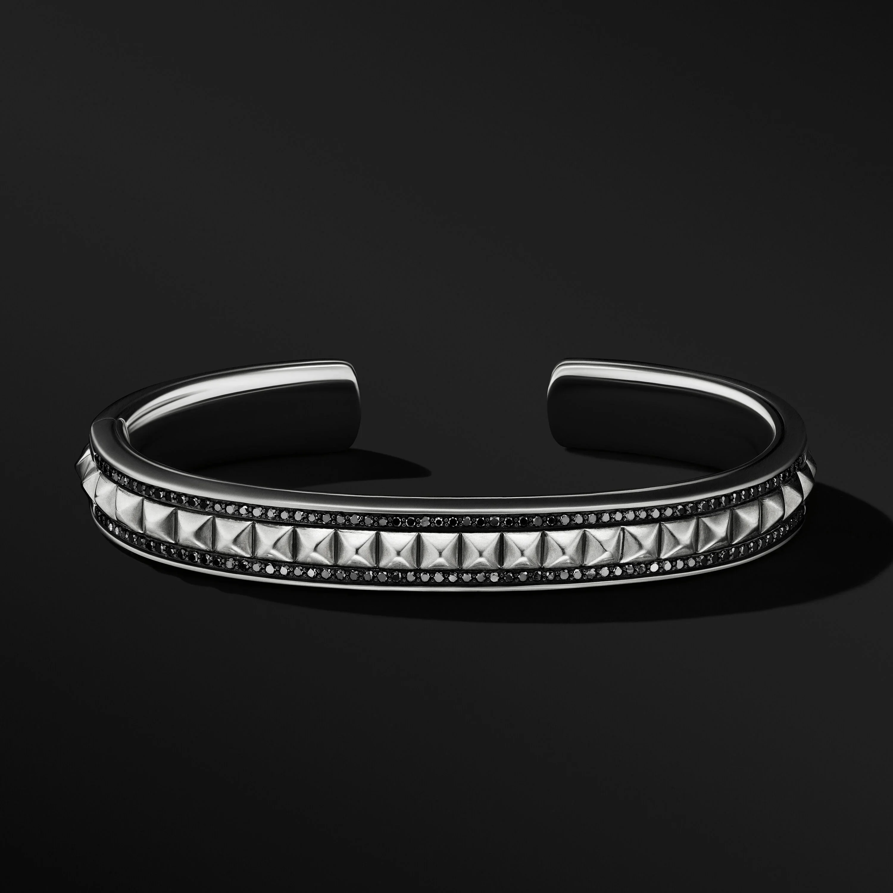 Pyramid Cuff Bracelet in Sterling Silver with Black Diamonds, 9.6mm - Image 2