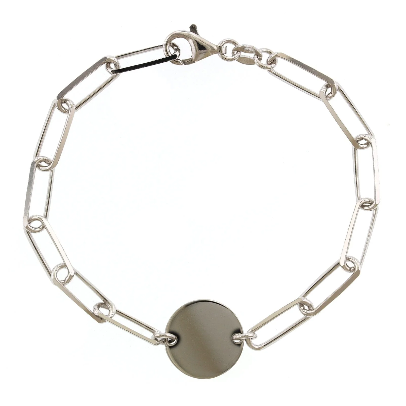 Sterling Silver Disc Flat Paperclip Bracelet