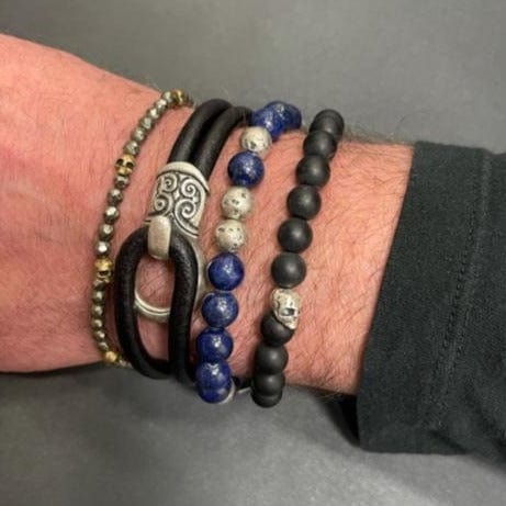 Sterling Silver Distressed Bead with Lapis Bracelet - Image 2