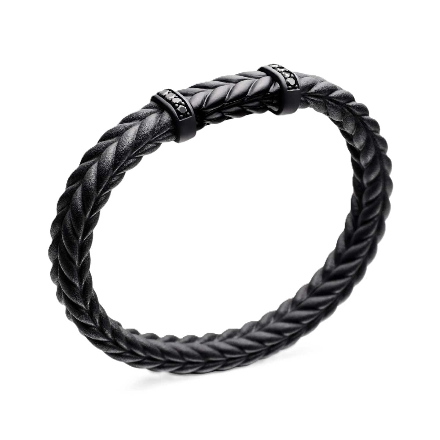 Chevron Bracelet in Black Rubber with Black Titanium and Black Diamonds, 9mm - Image 2