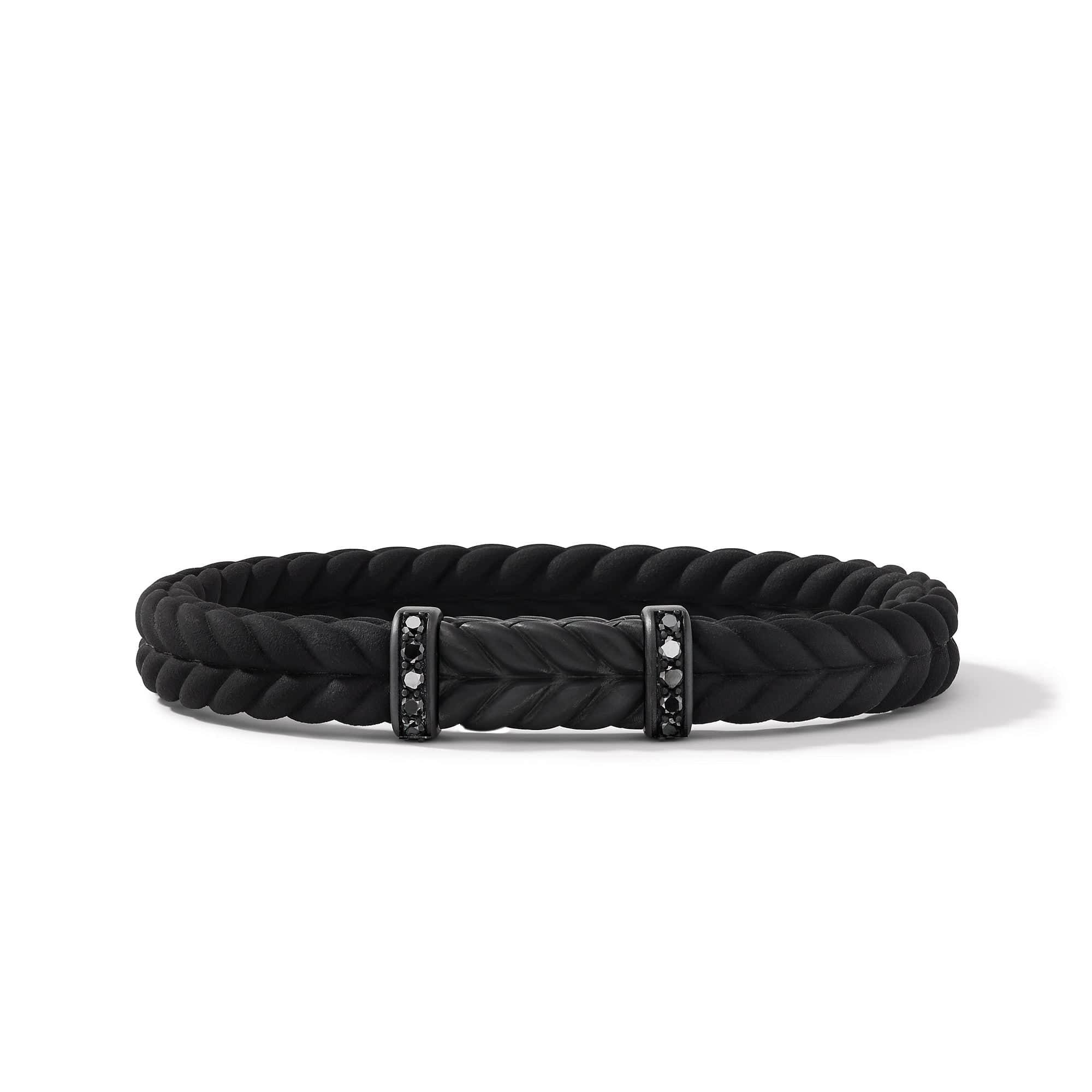 Chevron Black Rubber Bracelet with Black Titanium and Pavé Black Diamonds