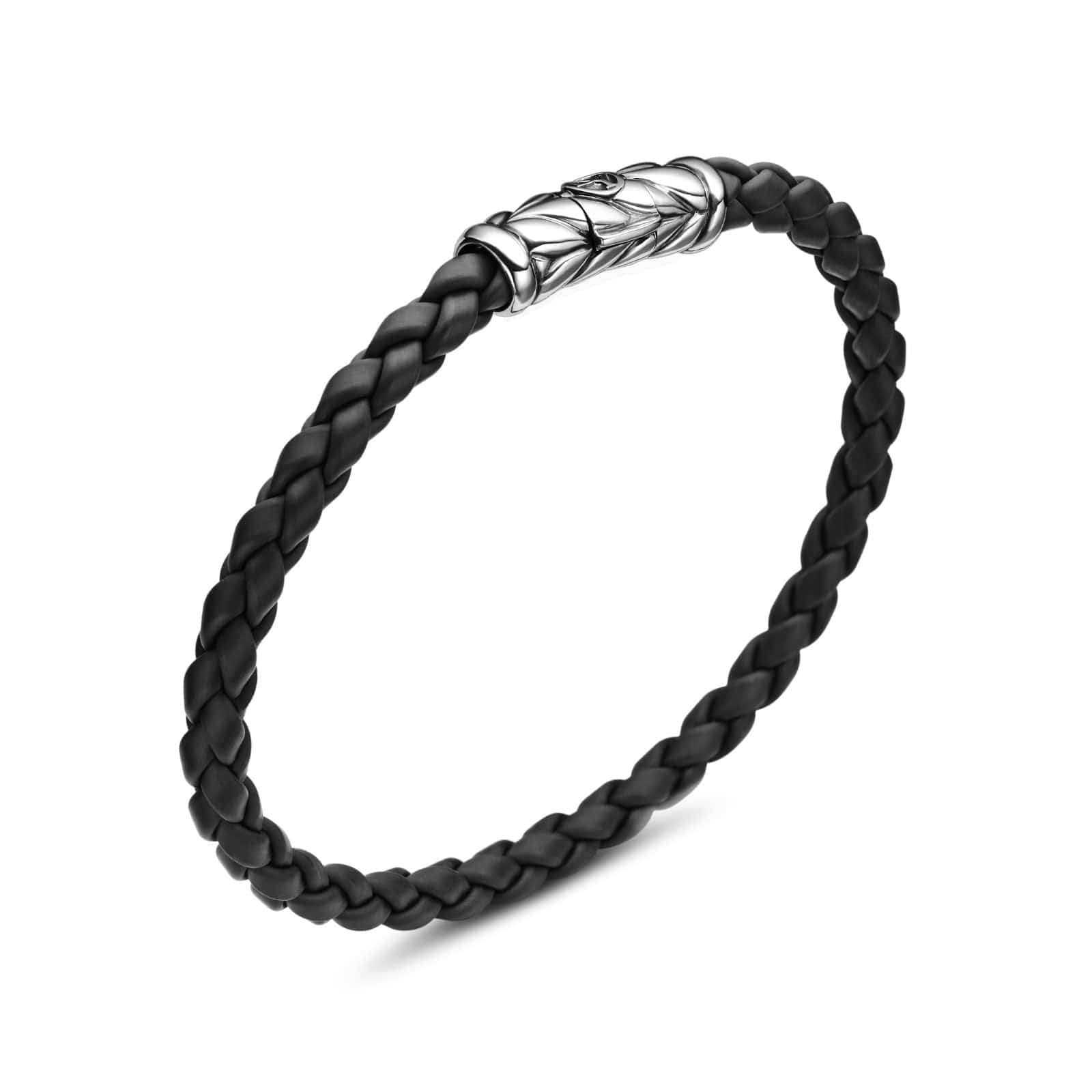 Chevron Woven Bracelet Black Rubber and Sterling Silver, 6mm - Image 2