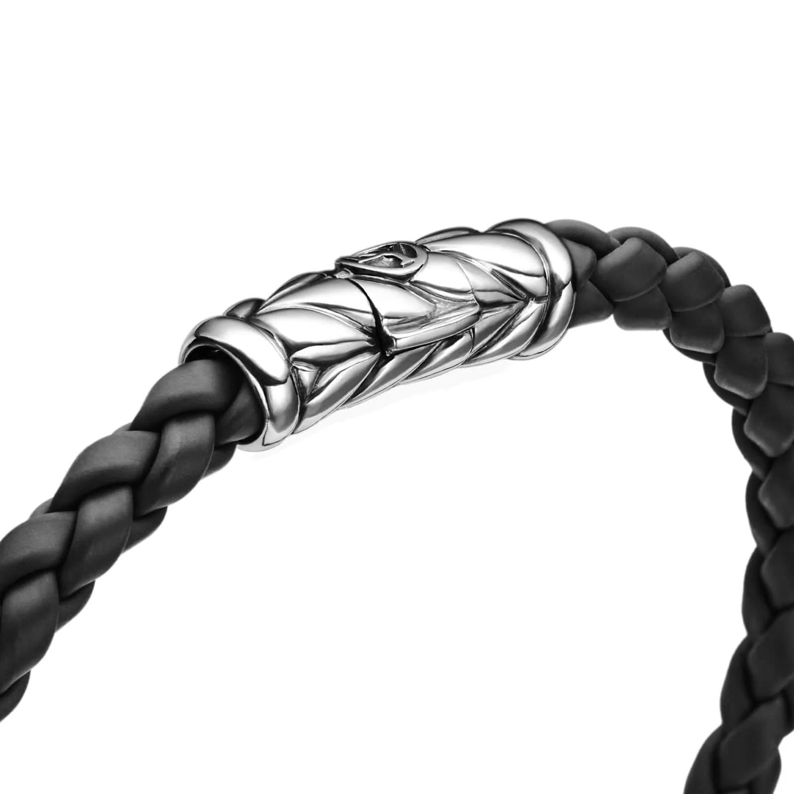 Chevron Woven Bracelet Black Rubber and Sterling Silver, 6mm - Image 4