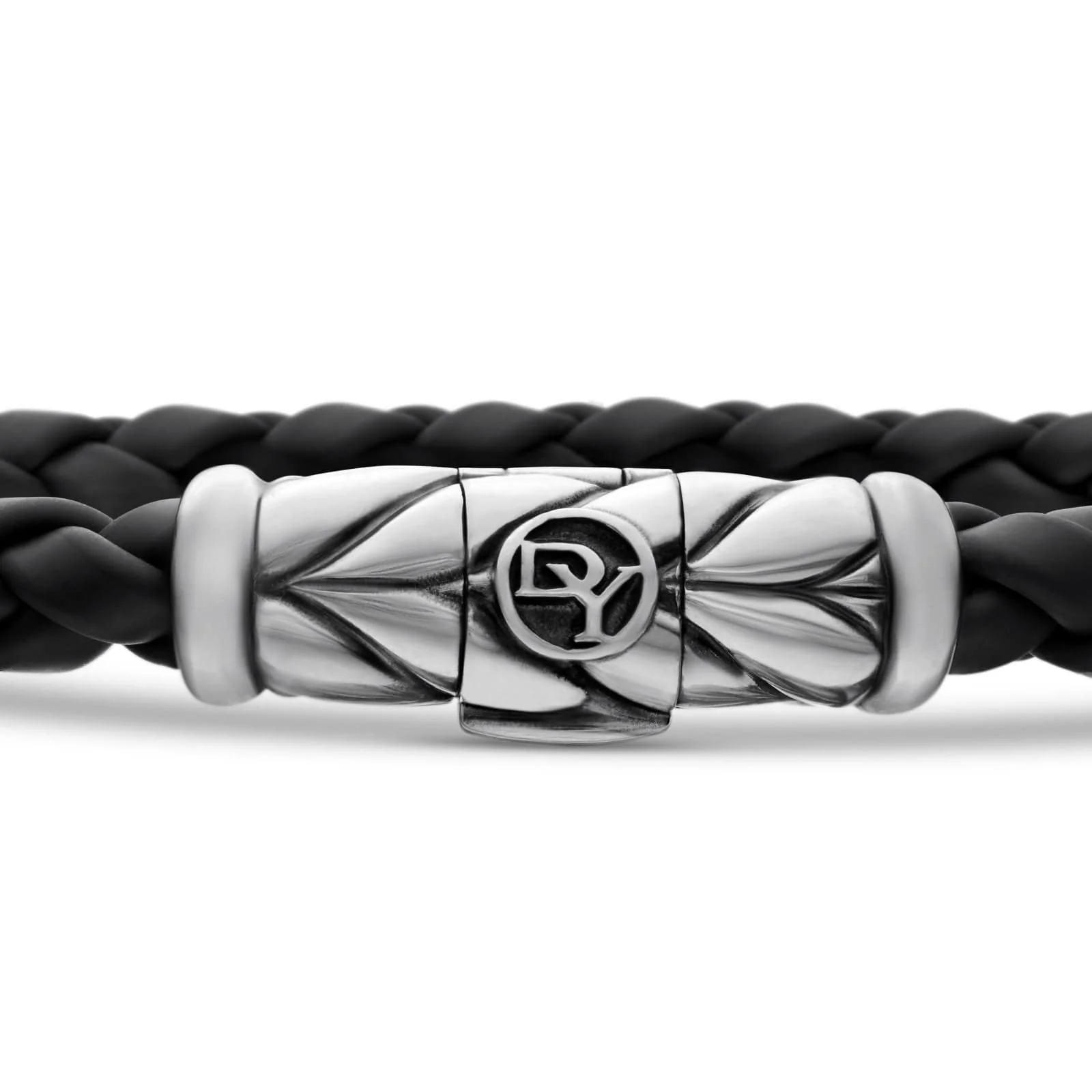 Chevron Woven Bracelet Black Rubber and Sterling Silver, 6mm - Image 5