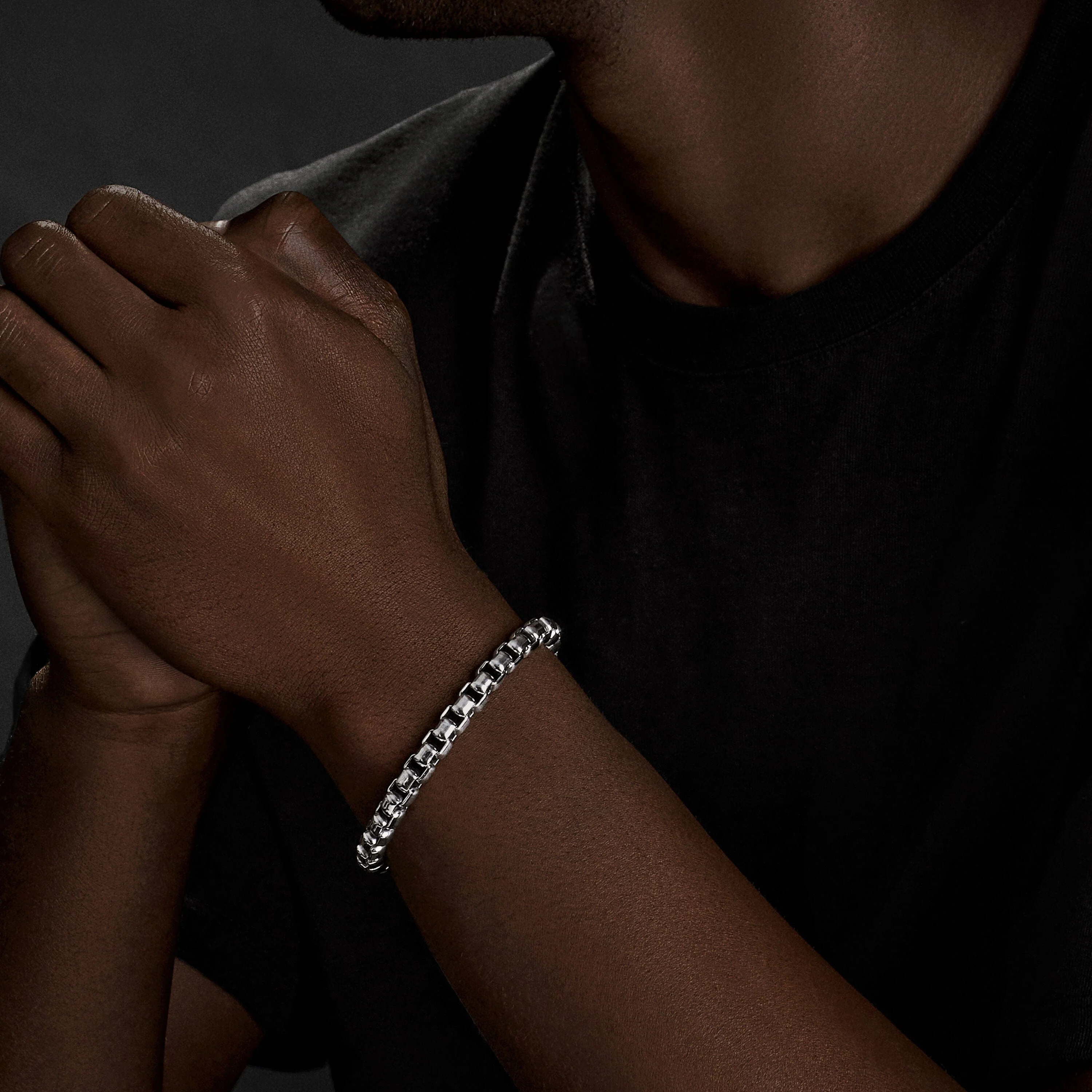 Box Chain Bracelet in Sterling Silver with Pavé Black Diamonds - Image 3