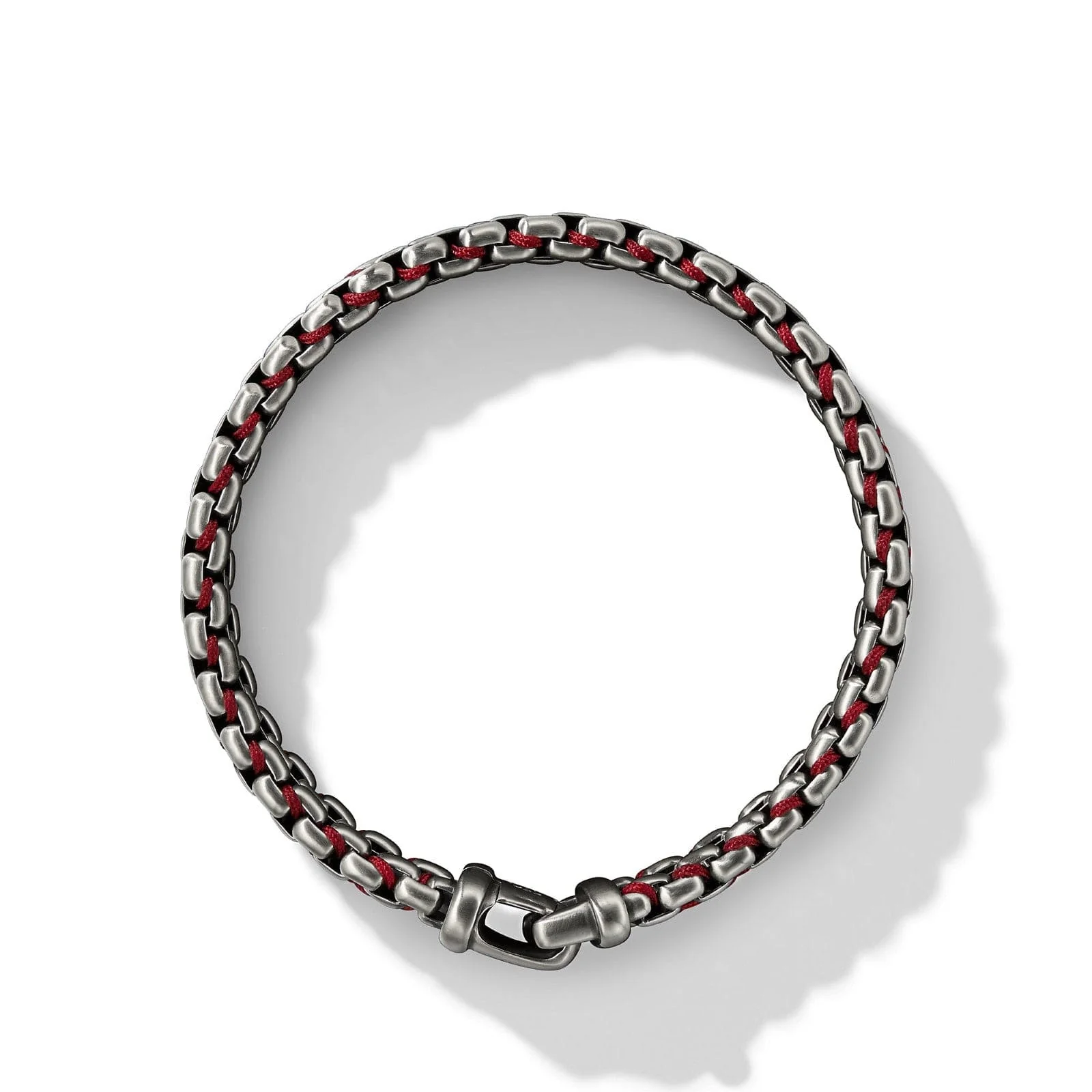 Woven Box Chain Bracelet in Sterling Silver with Red Nylon, 12mm - Image 2