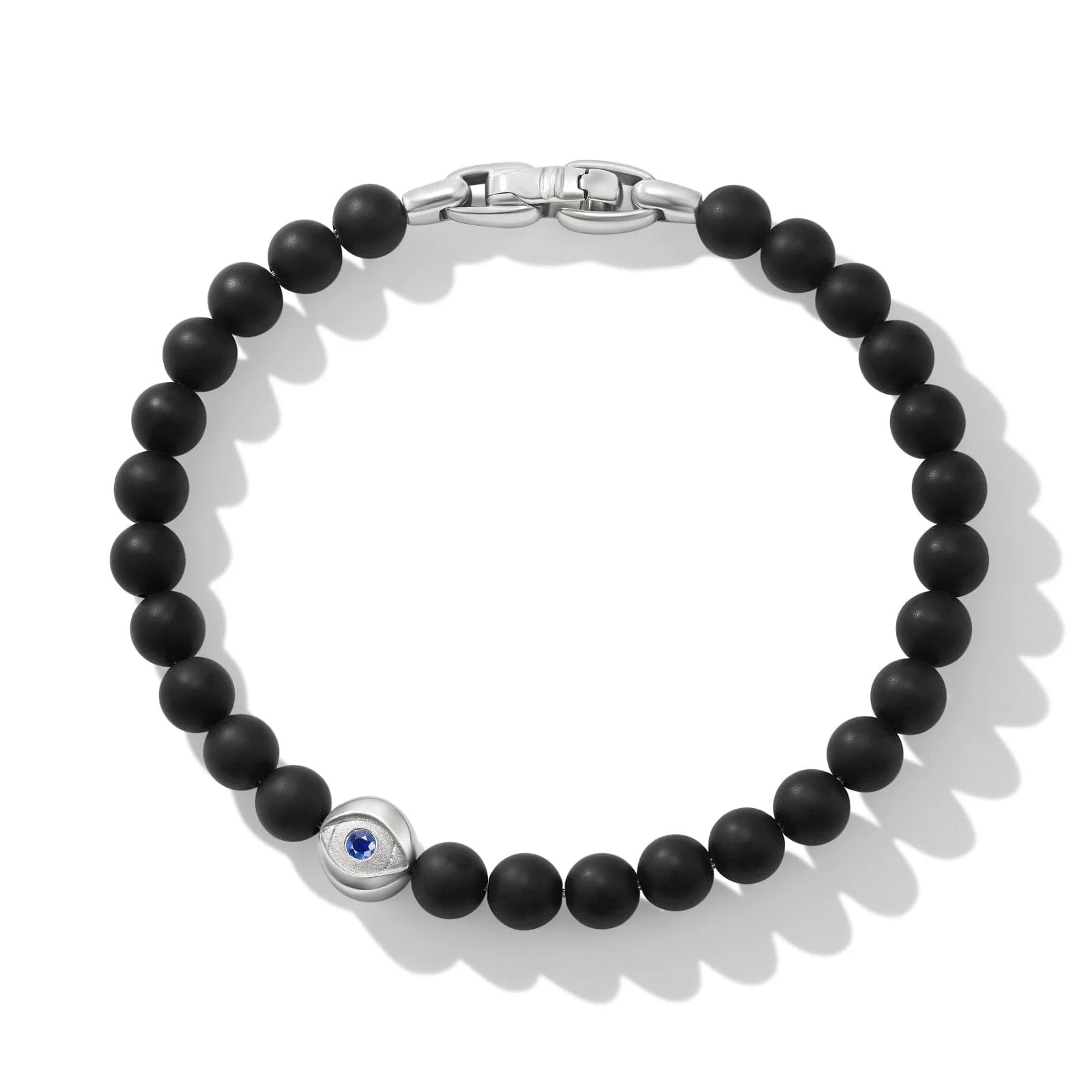 Spiritual Beads Evil Eye Bracelet in Sterling Silver with Black Onyx and Sapphire, 6mm - Image 2