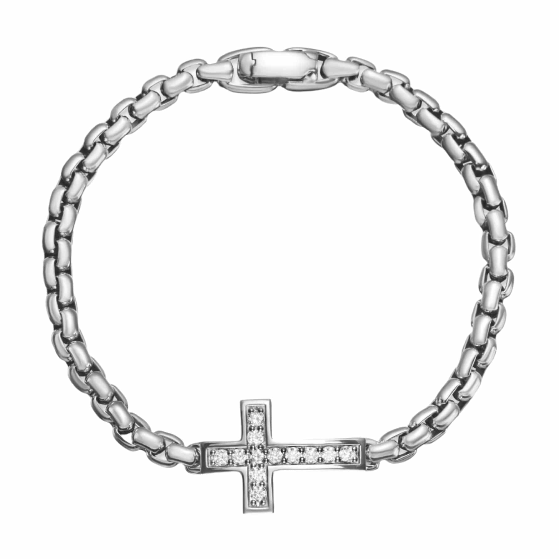 Cross Station Bracelet Sterling Silver with Diamonds, 5mm - Image 2