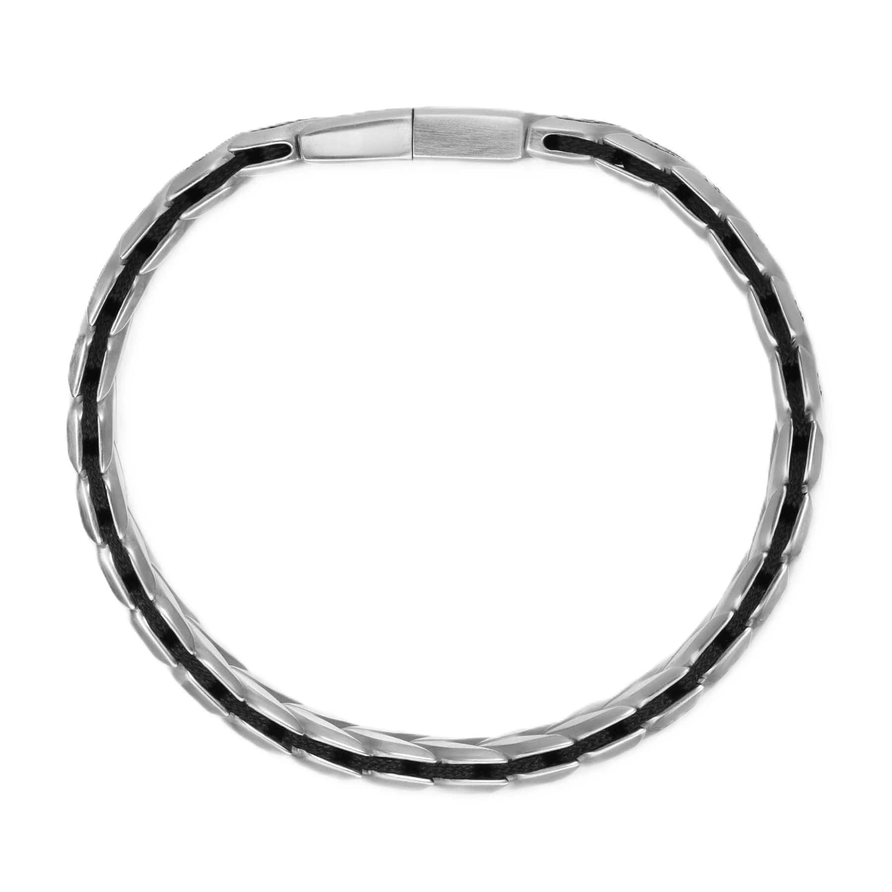 Chevron Woven Bracelet Sterling Silver with Black Diamonds and Black Nylon, 12mm - Image 2