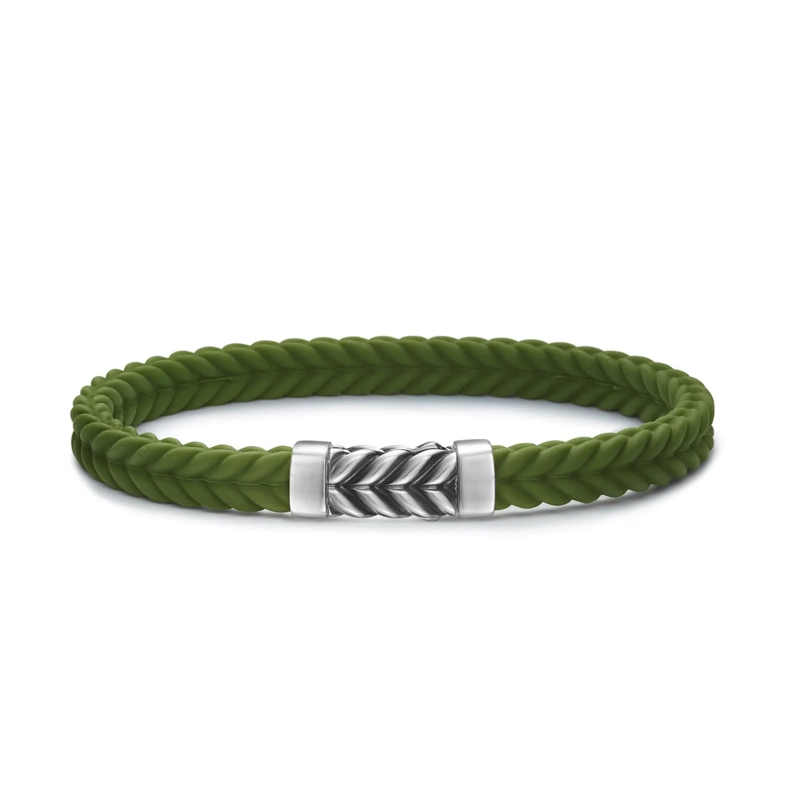 Chevron Bracelet Green Rubber with Sterling Silver, 6mm