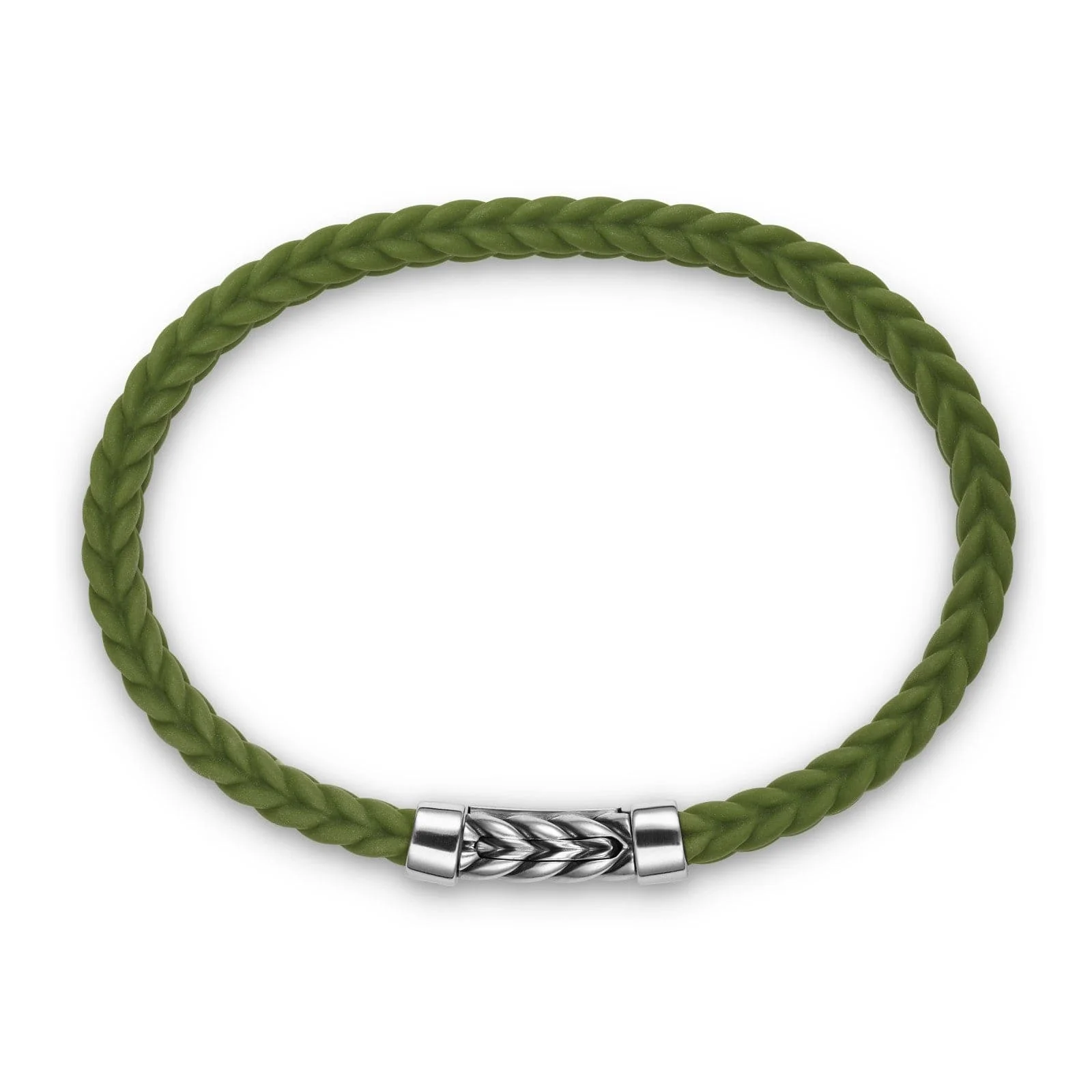 Chevron Bracelet Green Rubber with Sterling Silver, 6mm - Image 2