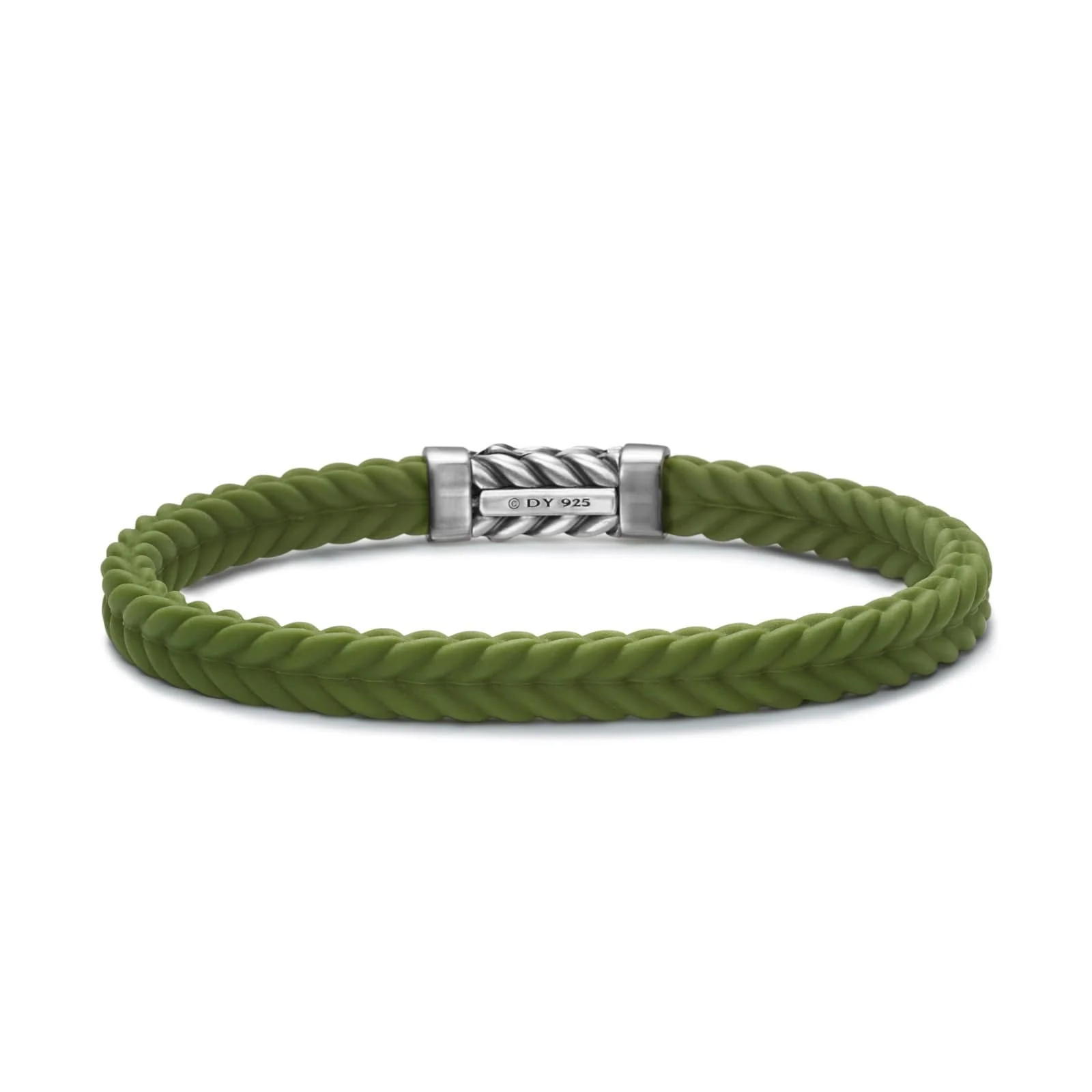 Chevron Bracelet Green Rubber with Sterling Silver, 6mm - Image 3
