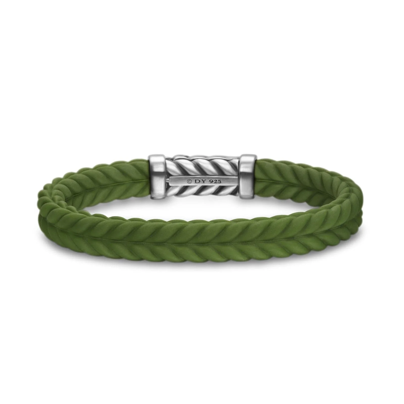 Chevron Bracelet Green Rubber with Sterling Silver, 9mm - Image 3