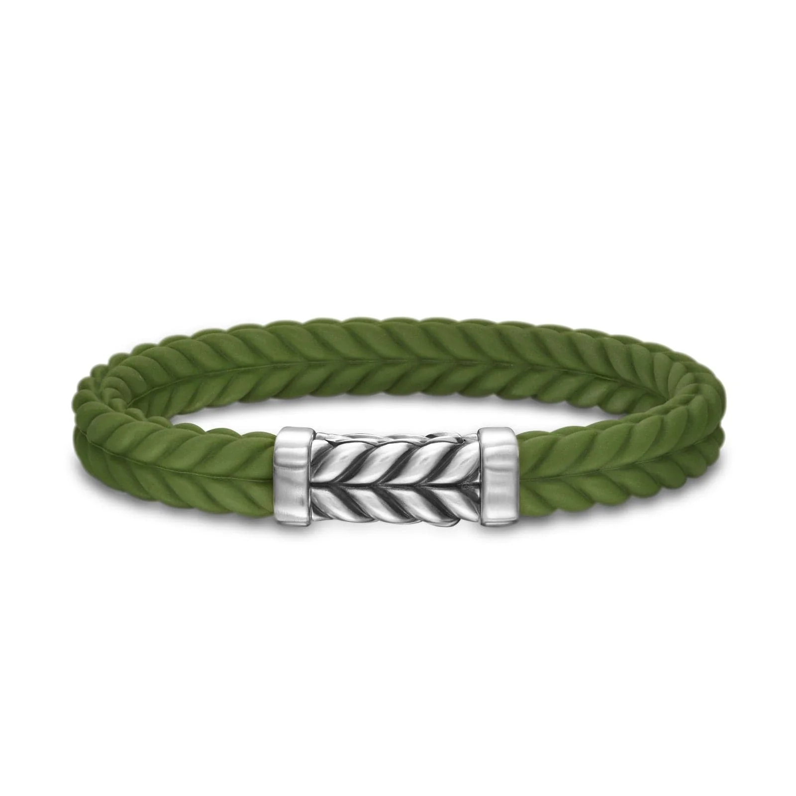 Chevron Bracelet Green Rubber with Sterling Silver, 9mm