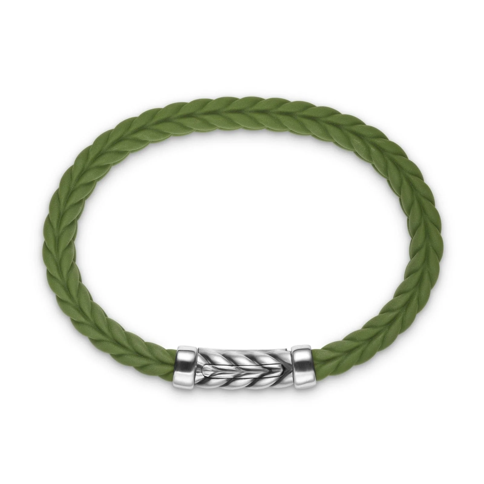 Chevron Bracelet Green Rubber with Sterling Silver, 9mm - Image 2