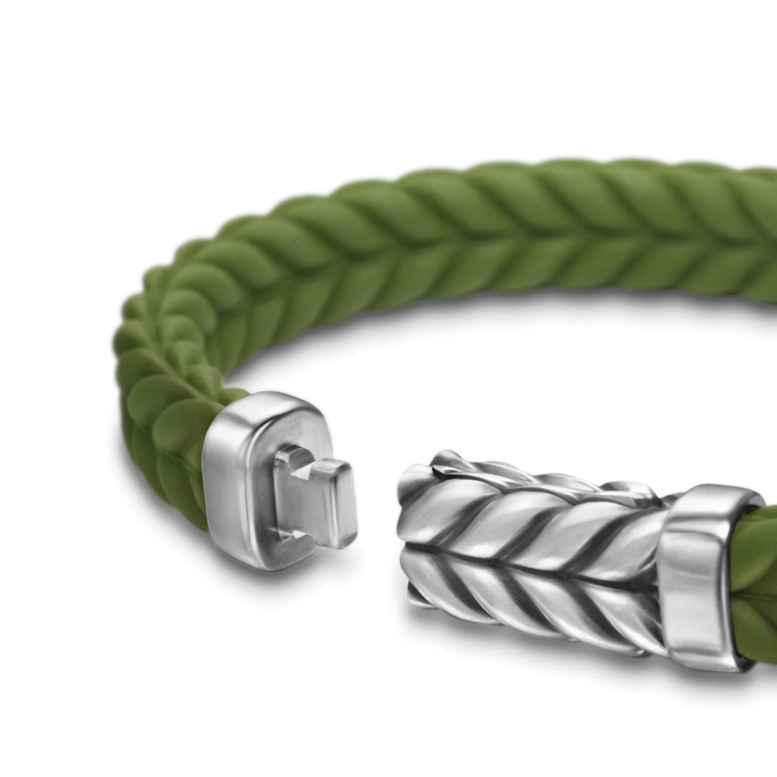 Chevron Bracelet Green Rubber with Sterling Silver, 9mm - Image 5