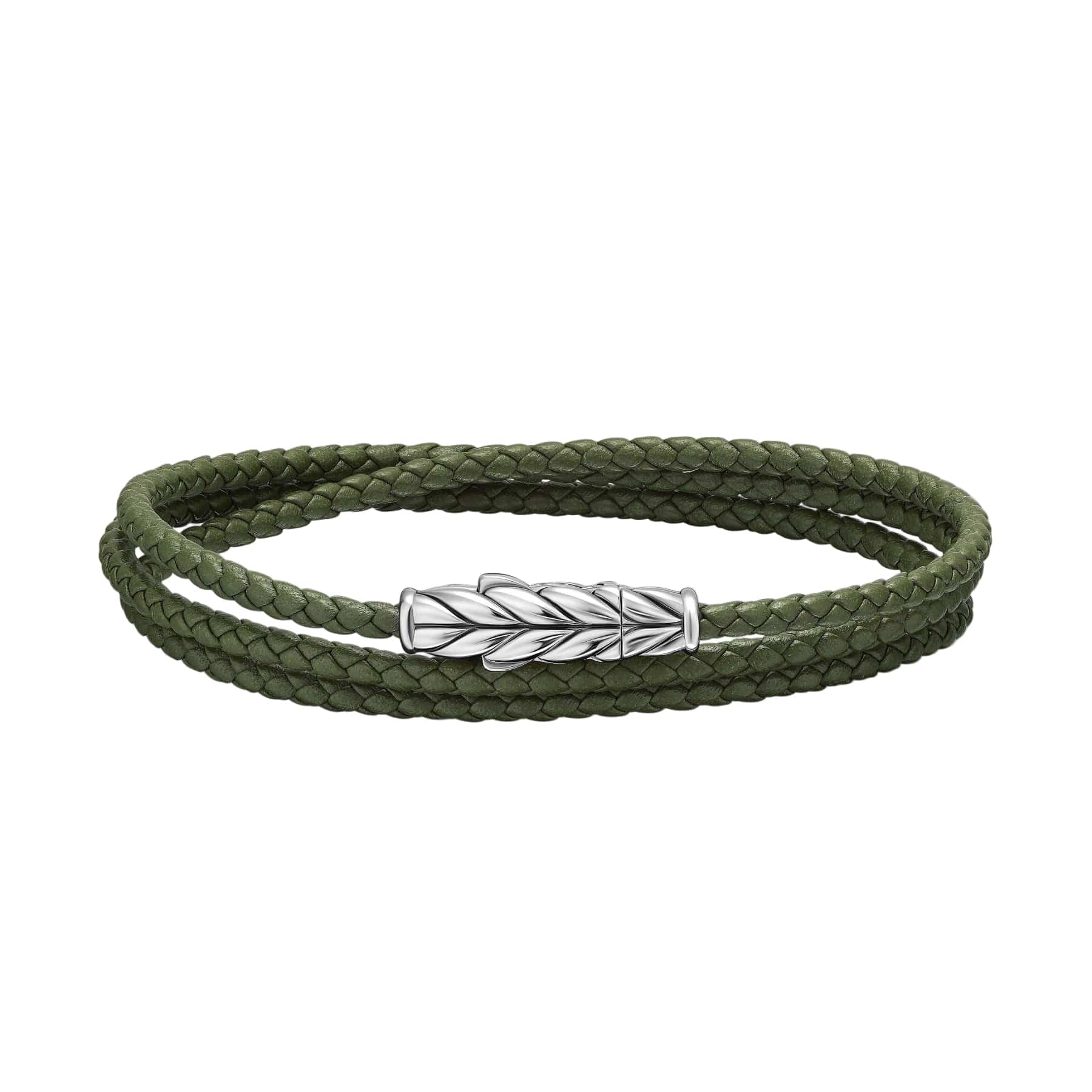 Chevron Triple Wrap Bracelet Green Leather with Sterling Silver, 3mm