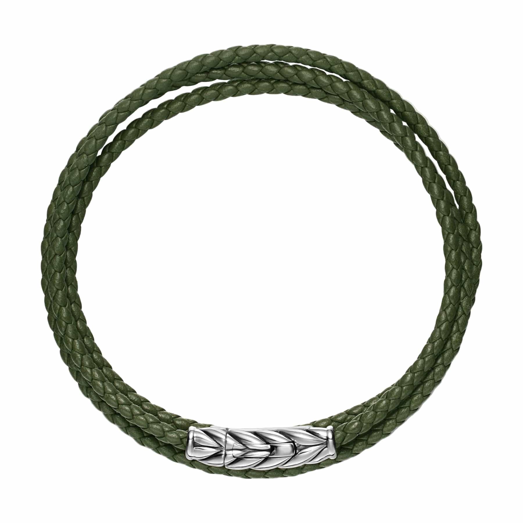 Chevron Triple Wrap Bracelet Green Leather with Sterling Silver, 3mm - Image 2